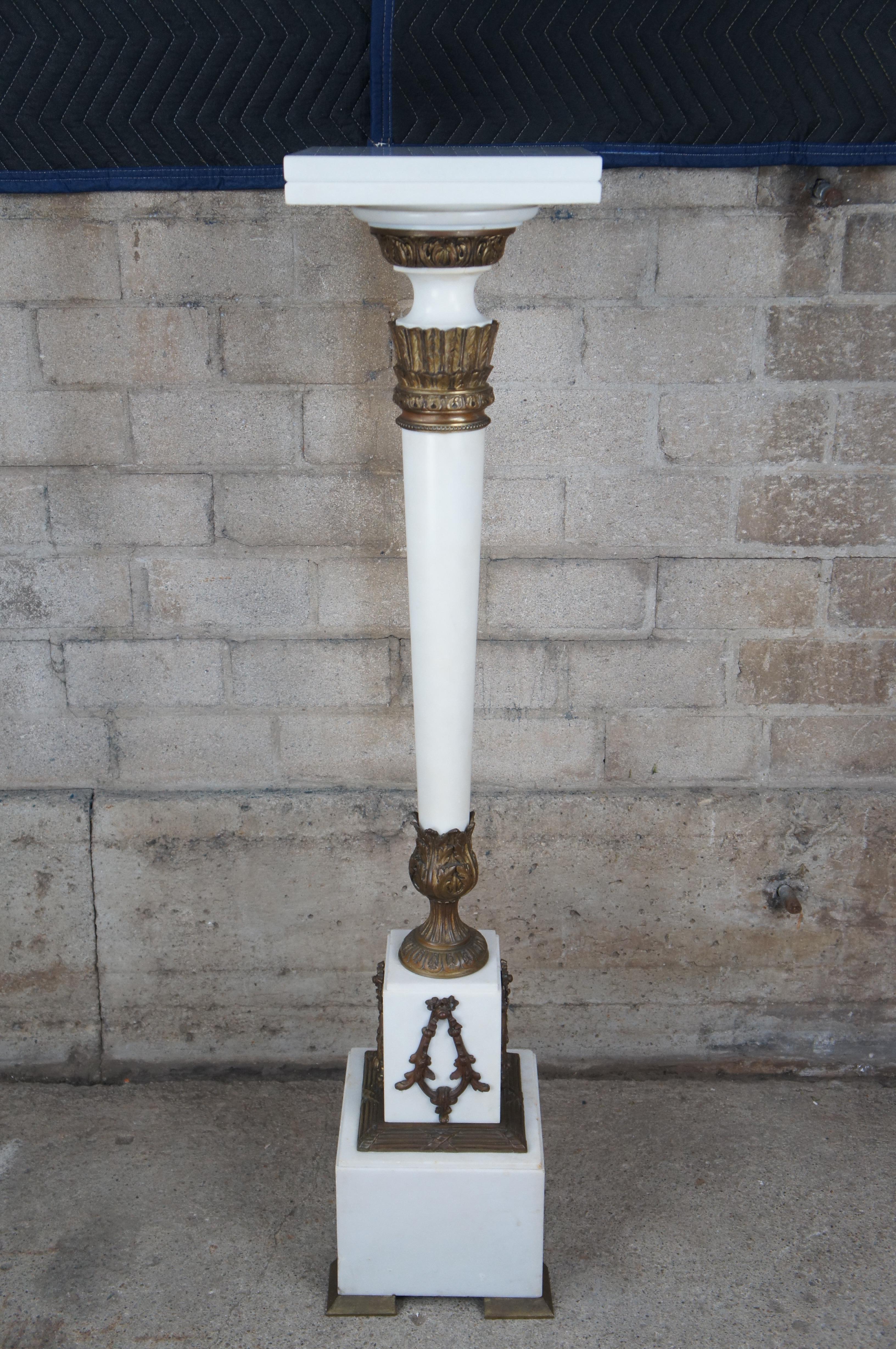 Bronzo Antique French Neoclassical White Marble & Bronze Pedestal Sculpture Stand 49