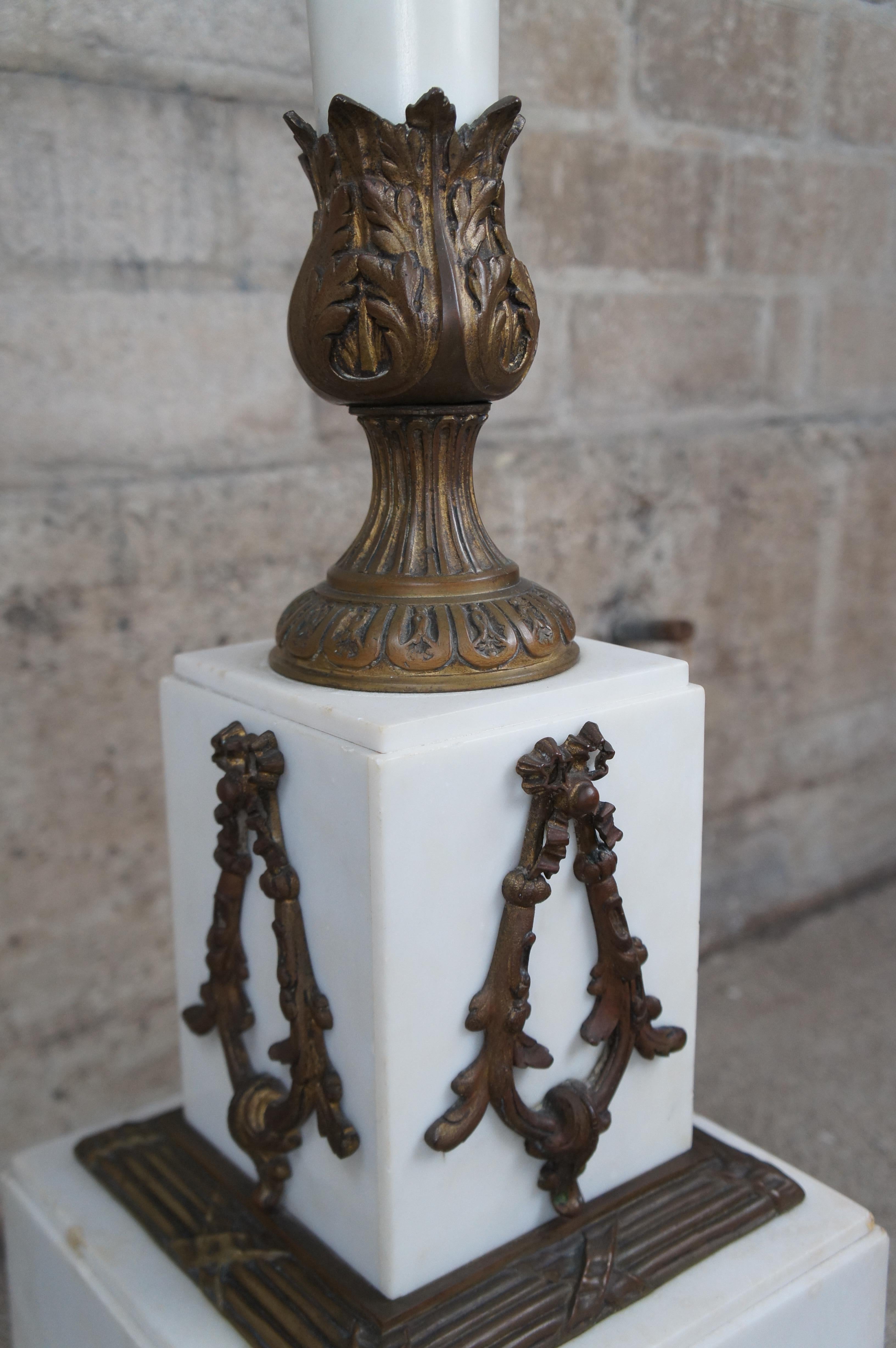Antique French Neoclassical White Marble & Bronze Pedestal Sculpture Stand 49