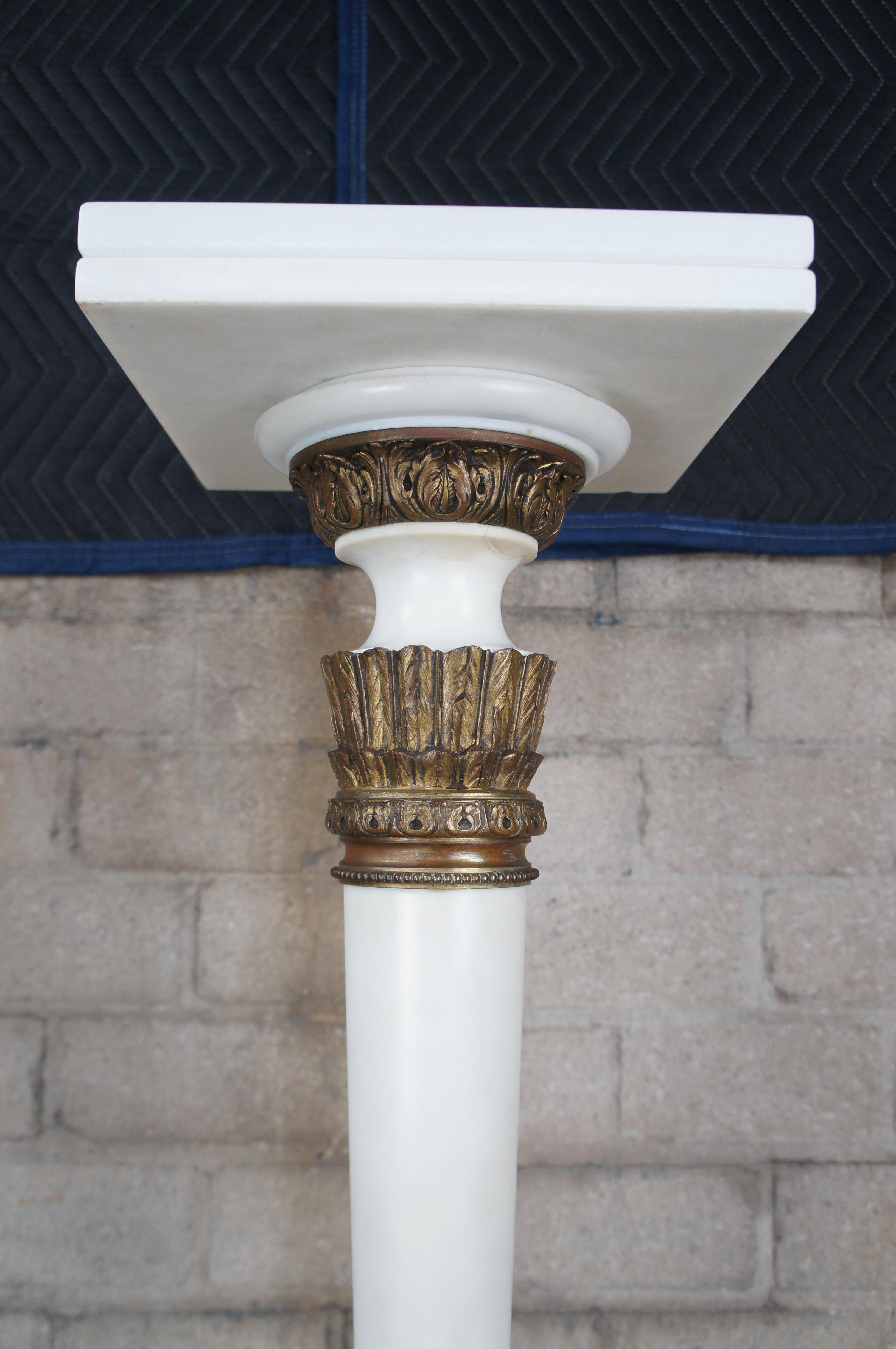 Antique French Neoclassical White Marble & Bronze Pedestal Sculpture Stand 49