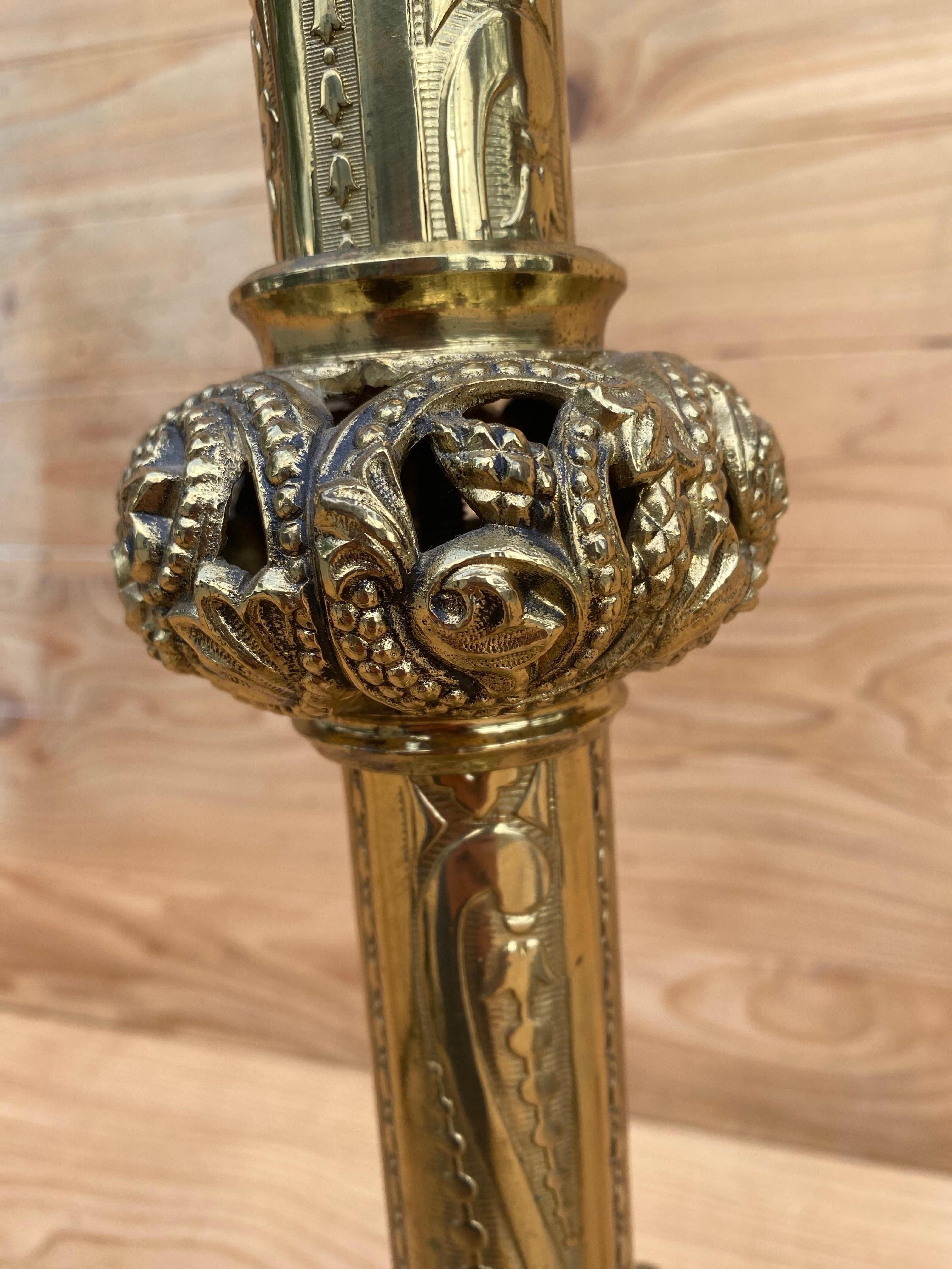 Gothic Antique French Neogothic Altar Torchère Candlestick Set w/ Griffins For Sale