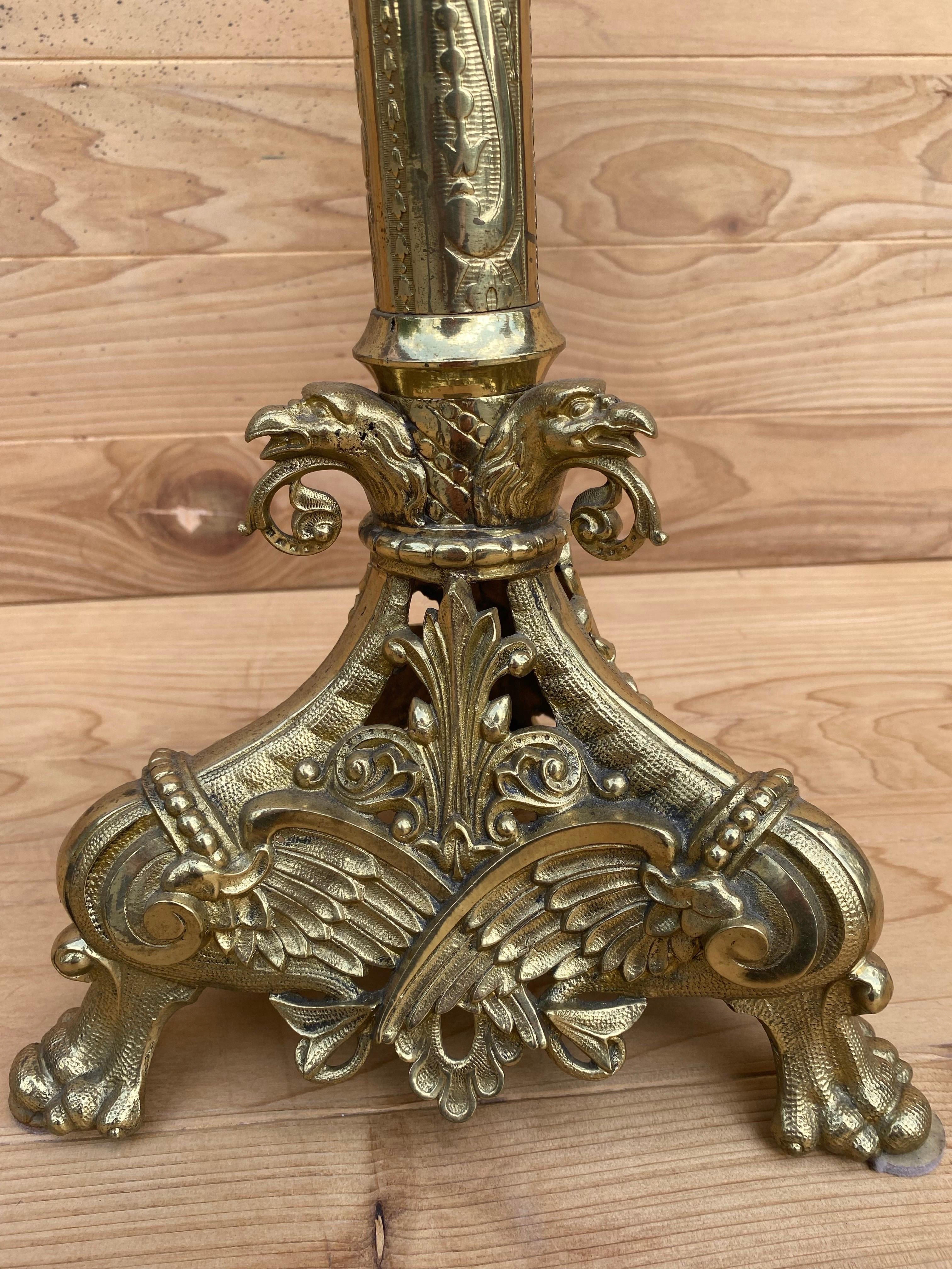 Antique French Neogothic Altar Torchère Candlestick Set w/ Griffins In Good Condition For Sale In Chicago, IL