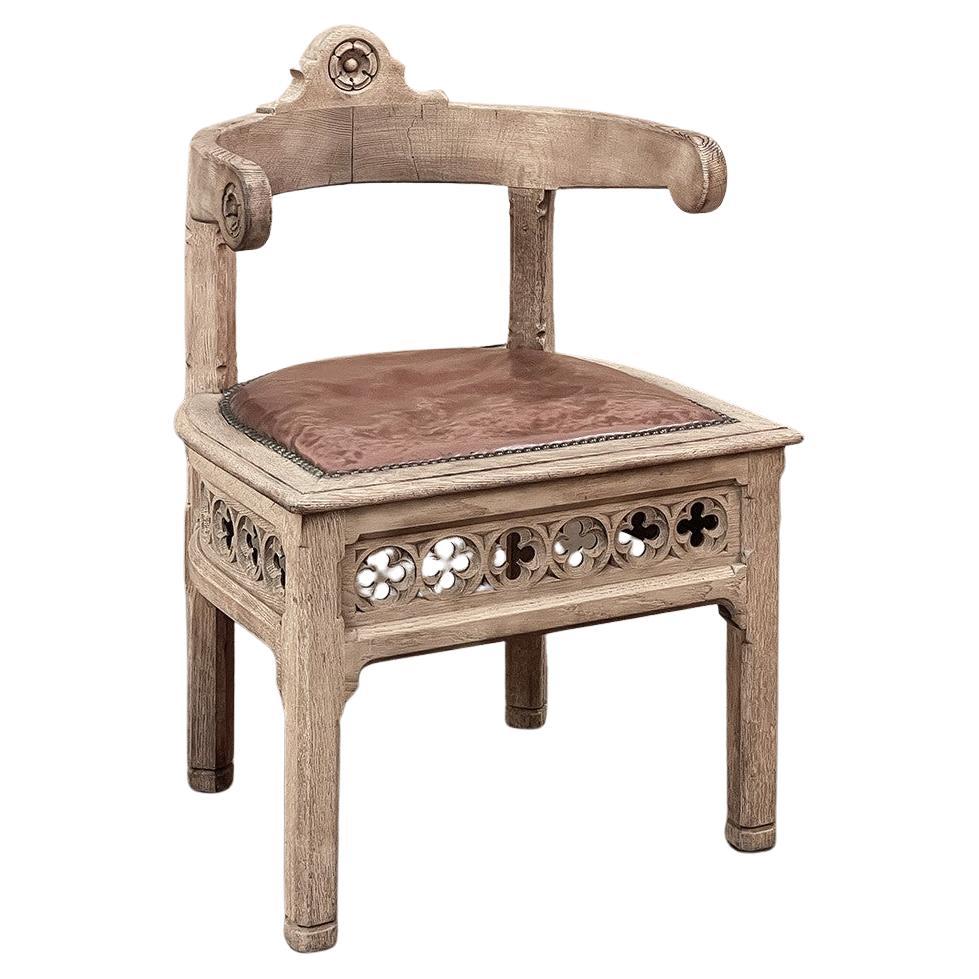 Fauteuil néo-gothique français ancien ~ Chaise de bureau