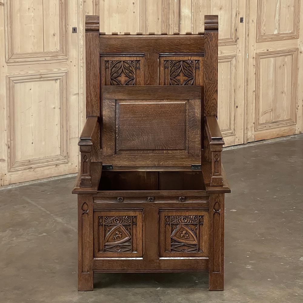 Antique French Neogothic Caquetoire ~ Cathedral Chair ~ Armchair In Good Condition For Sale In Dallas, TX