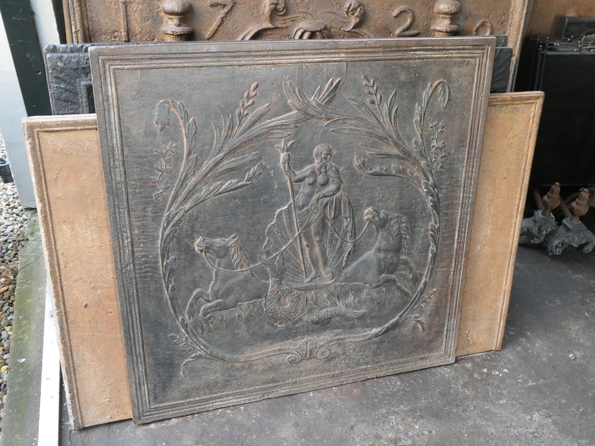 Iron Antique French 'Neptune' Fireback / Backsplash, 19th Century For Sale