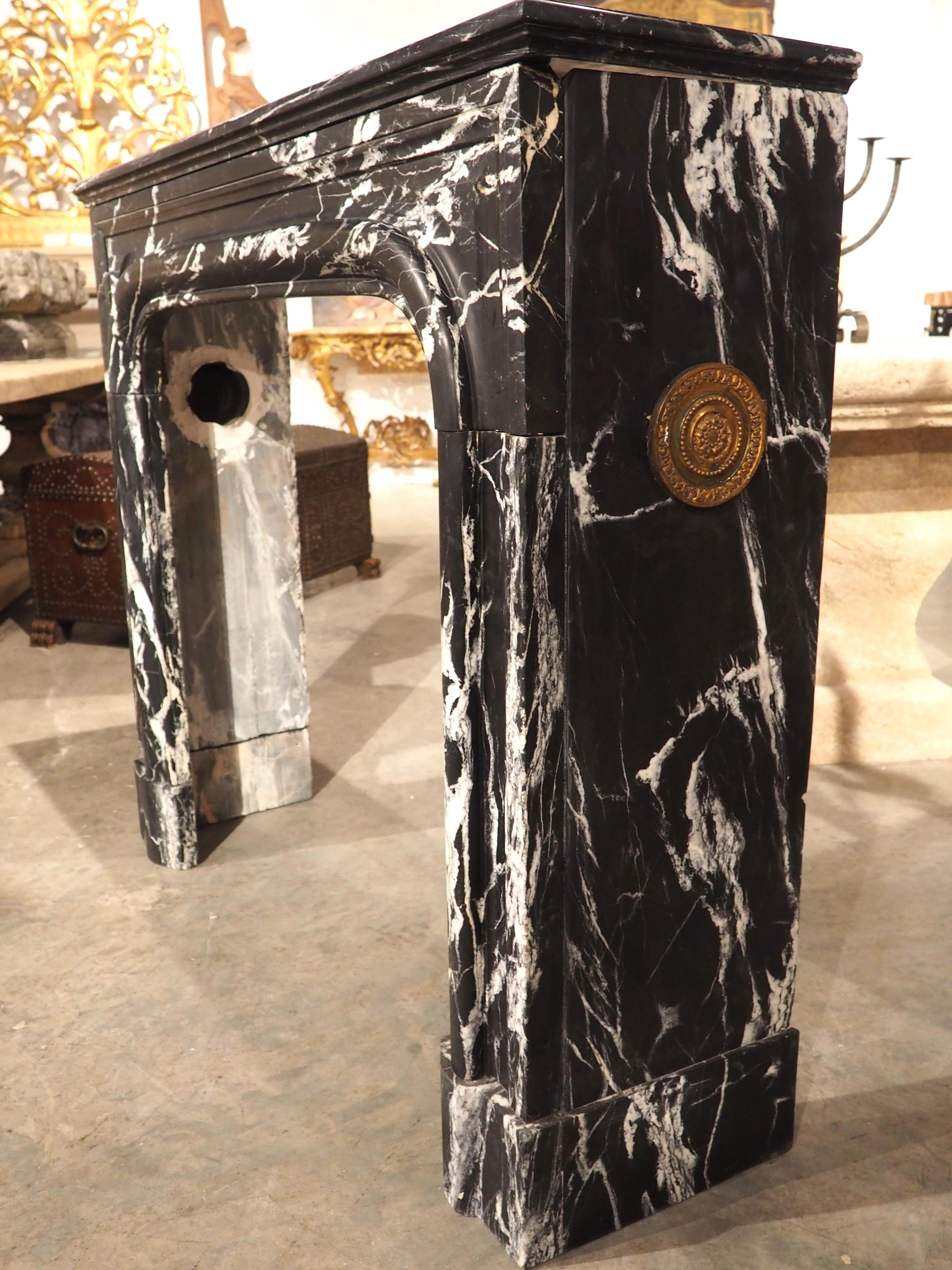 Antique French Nero Marquina Marble Fireplace Mantel, Circa 1880 For Sale 5