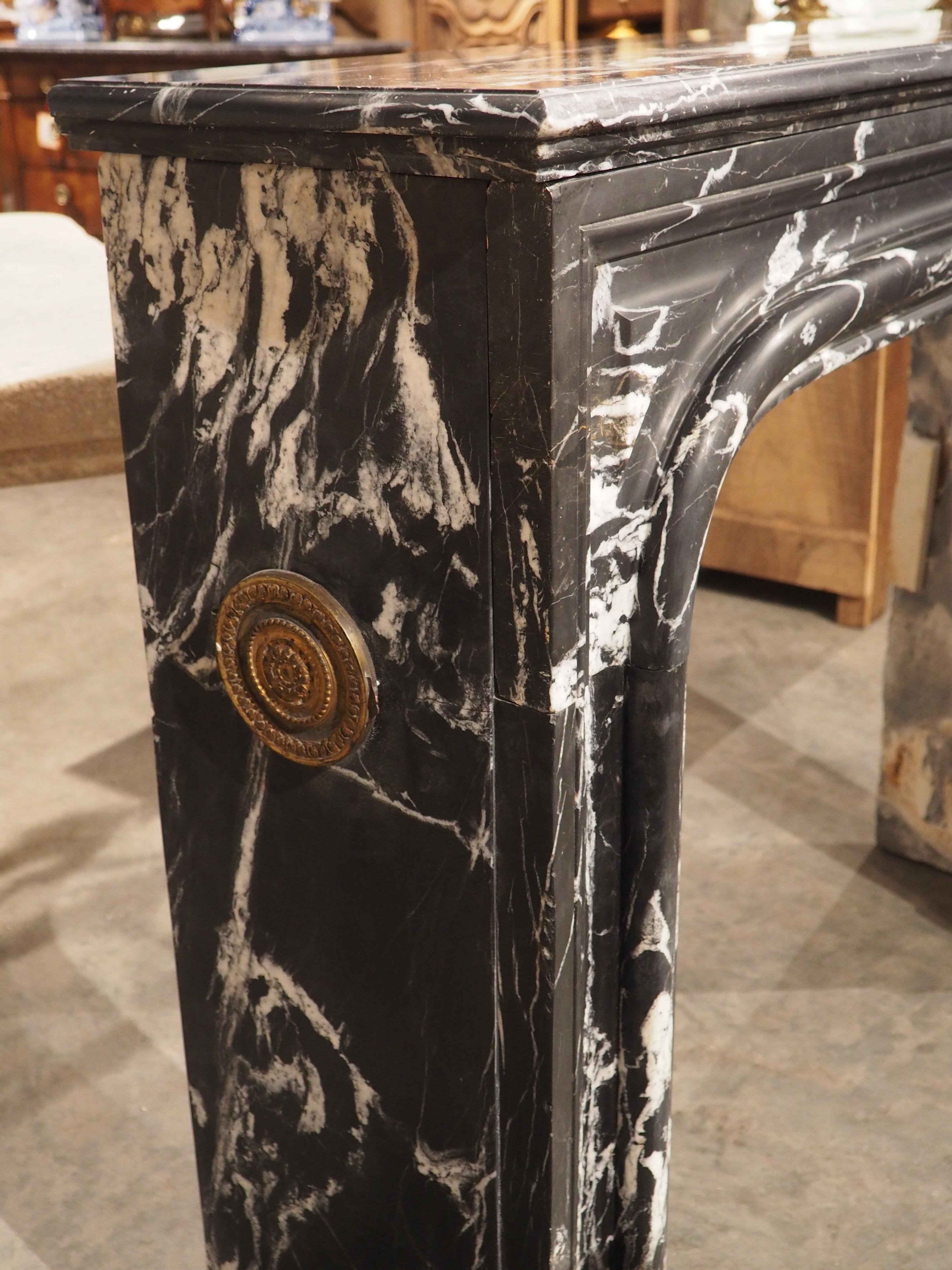 Antique French Nero Marquina Marble Fireplace Mantel, Circa 1880 For Sale 7
