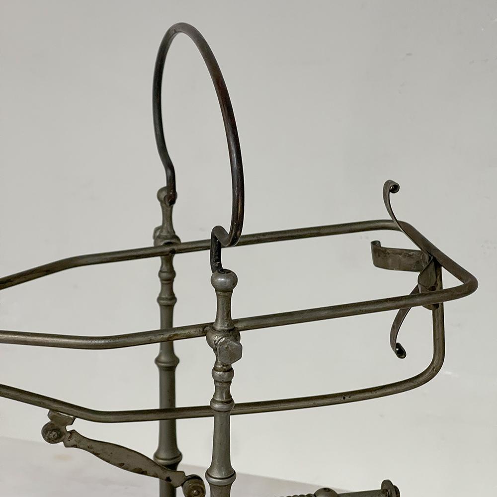 Antique French Nickeled Brass Mechanical Wine Cradle ~ Server 4