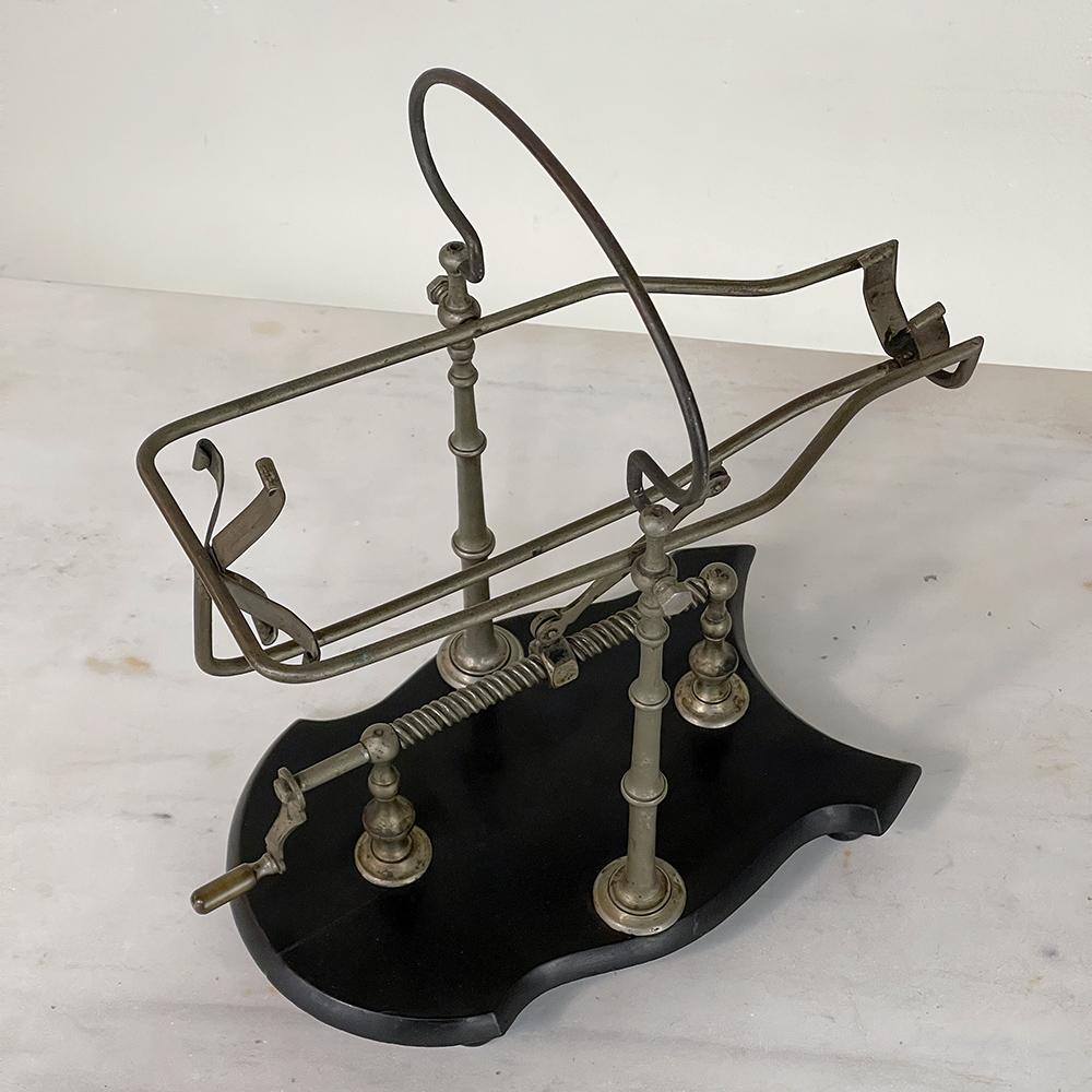 Antique French Nickeled Brass Mechanical Wine Cradle ~ Server 10