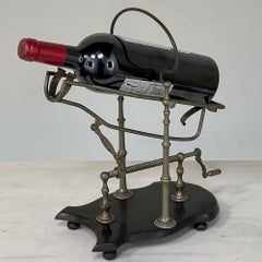 Antique French Nickeled Brass Mechanical Wine Cradle ~ Server