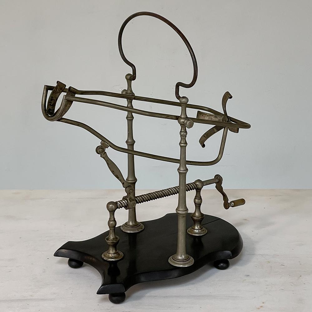Belle Époque Antique French Nickeled Brass Mechanical Wine Cradle ~ Server