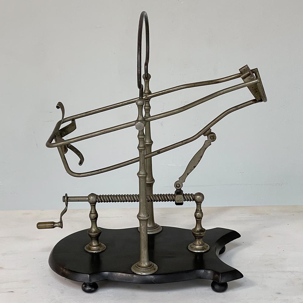 20th Century Antique French Nickeled Brass Mechanical Wine Cradle ~ Server