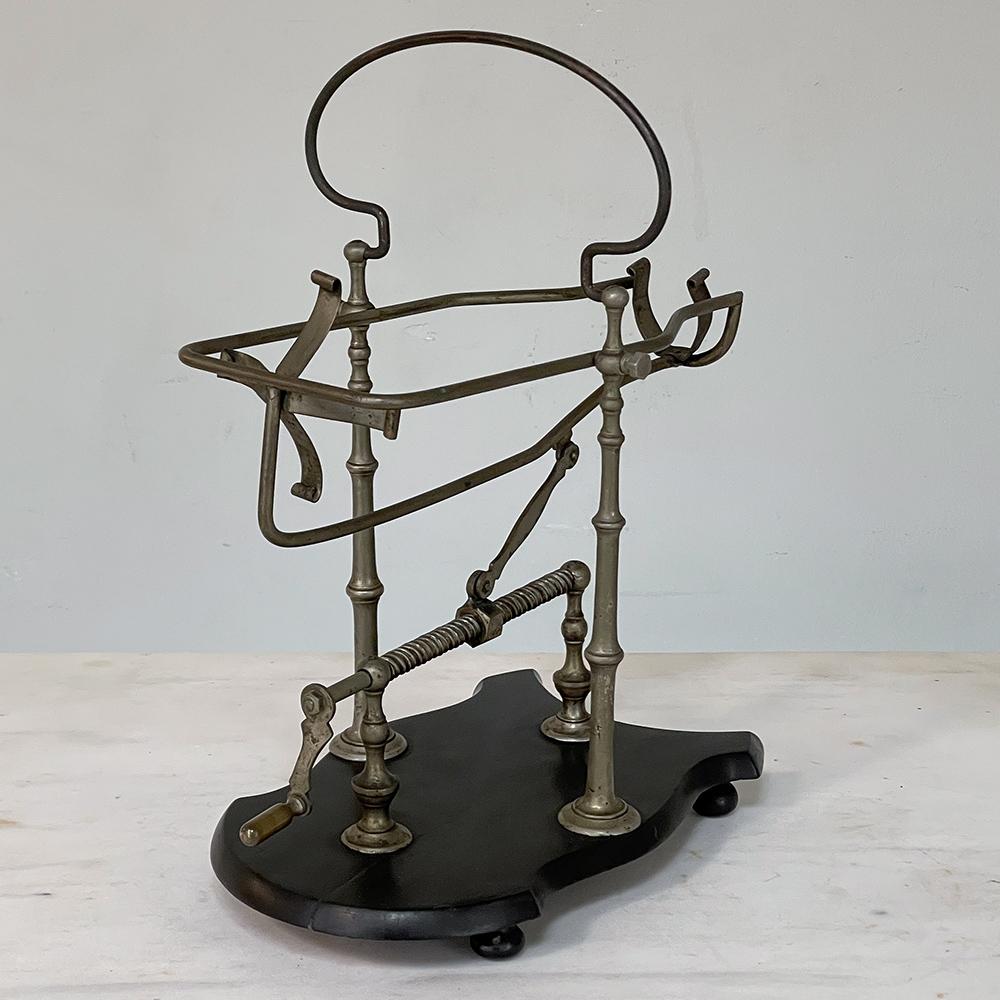 Antique French Nickeled Brass Mechanical Wine Cradle ~ Server 2