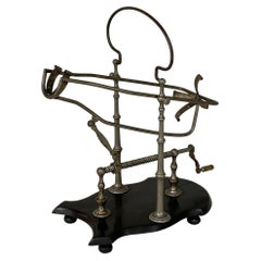 Antique French Nickeled Brass Mechanical Wine Cradle ~ Server