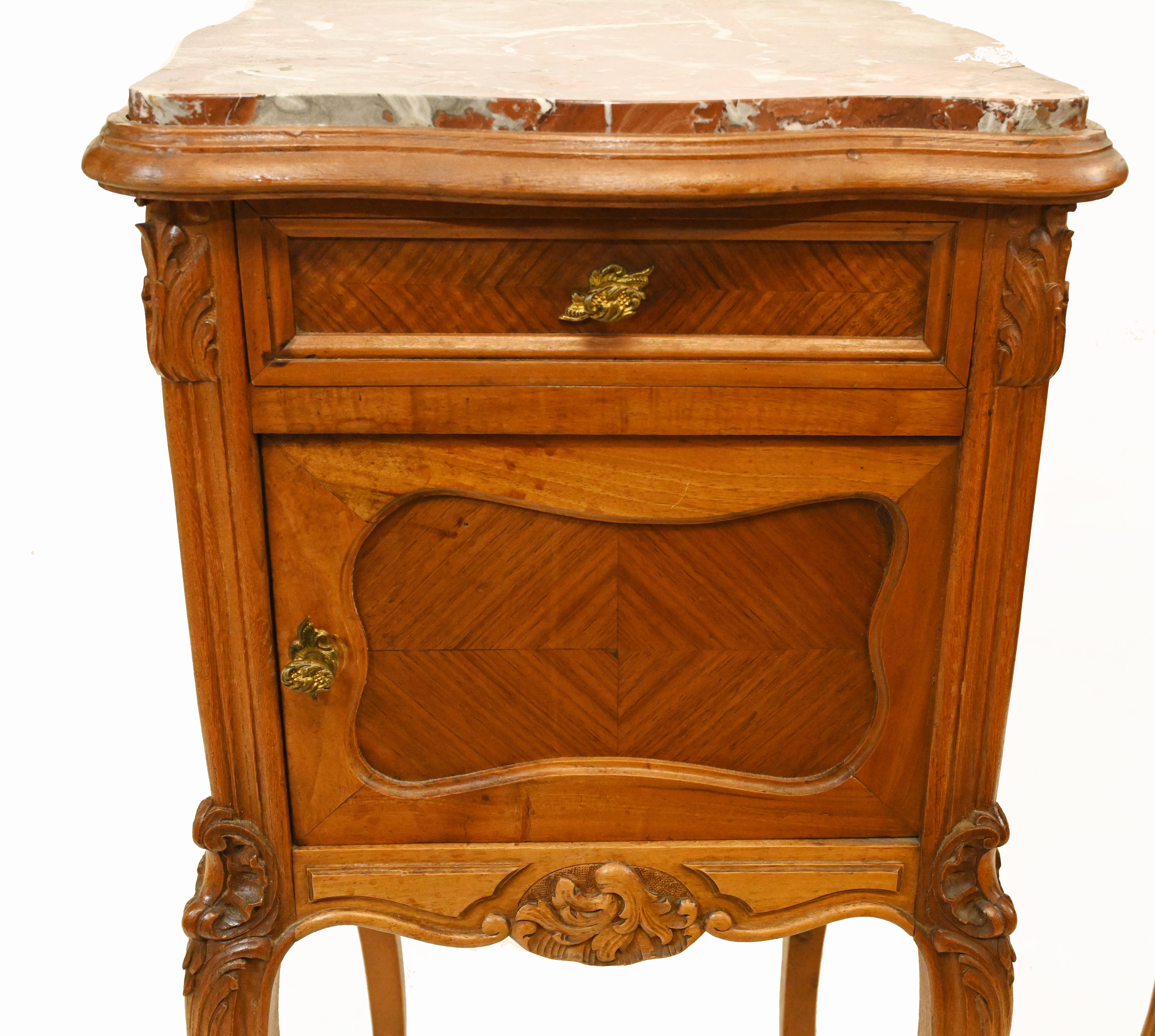 Early 20th Century Antique French Nighstands Pair Bedside Cabinets, 1900 For Sale