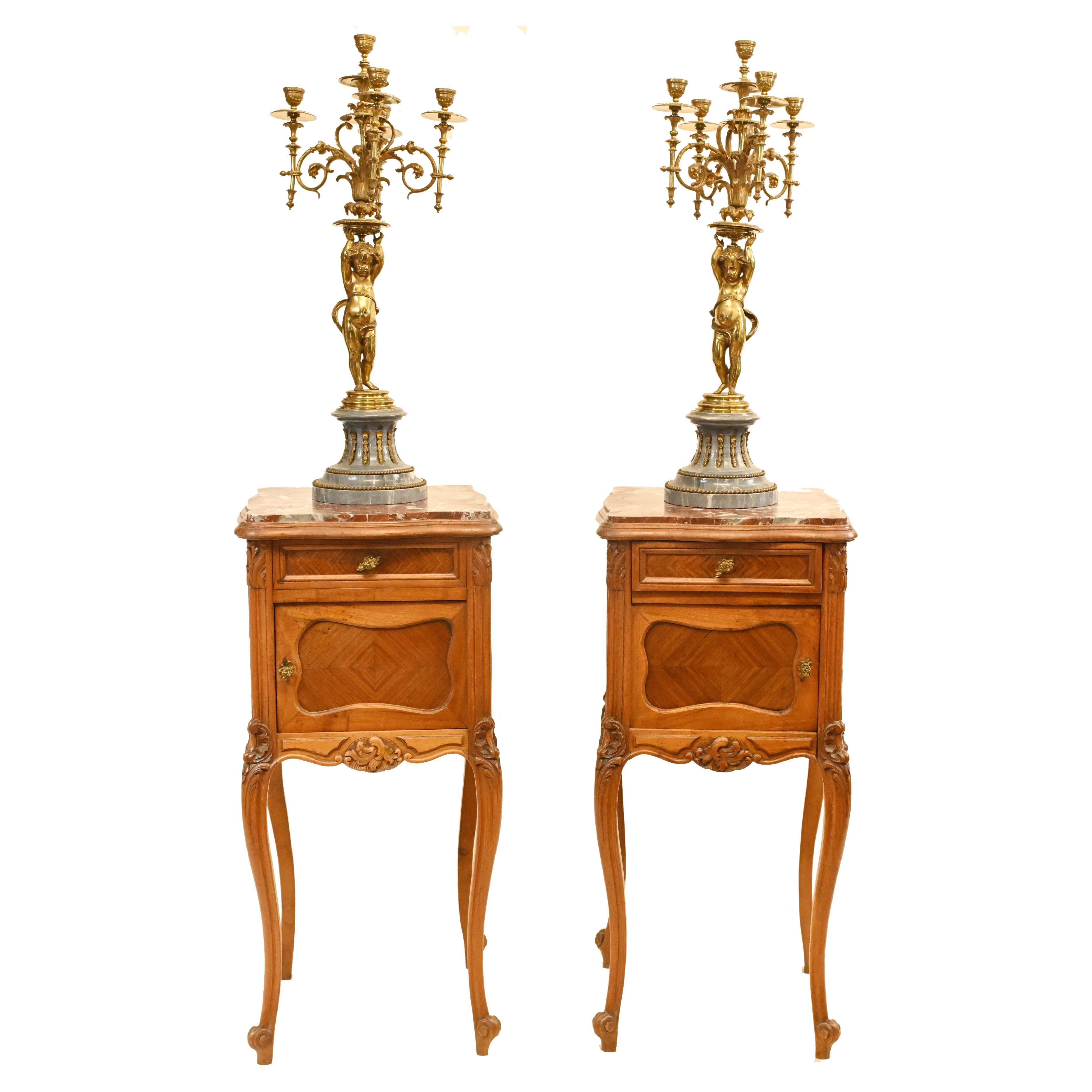 Antique French Nighstands Pair Bedside Cabinets, 1900 For Sale