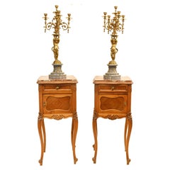 Antique French Nighstands Pair Bedside Cabinets, 1900