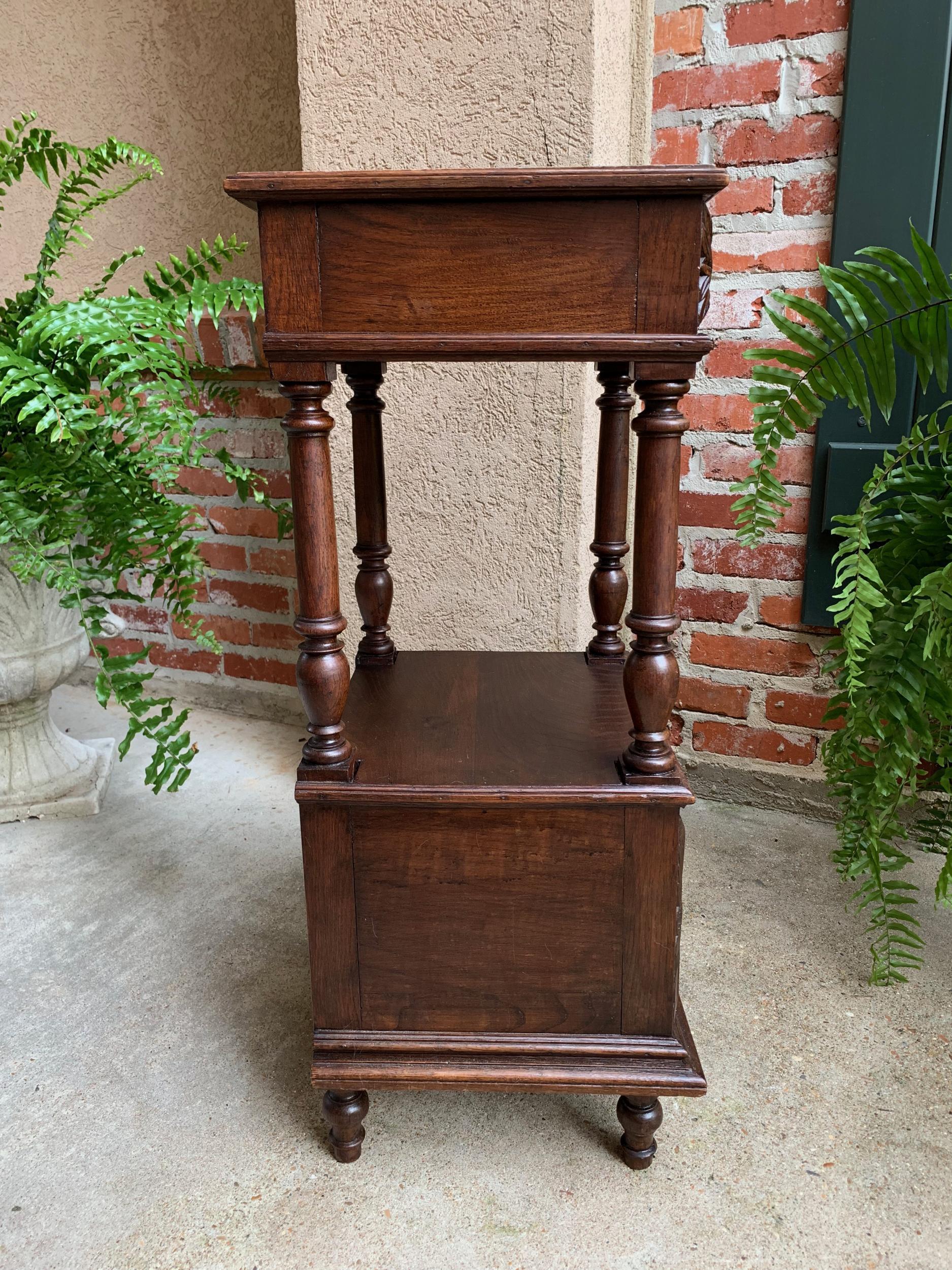 Antique French Nightstand End Table Brittany Breton Marble Carved Oak Cabinet 5