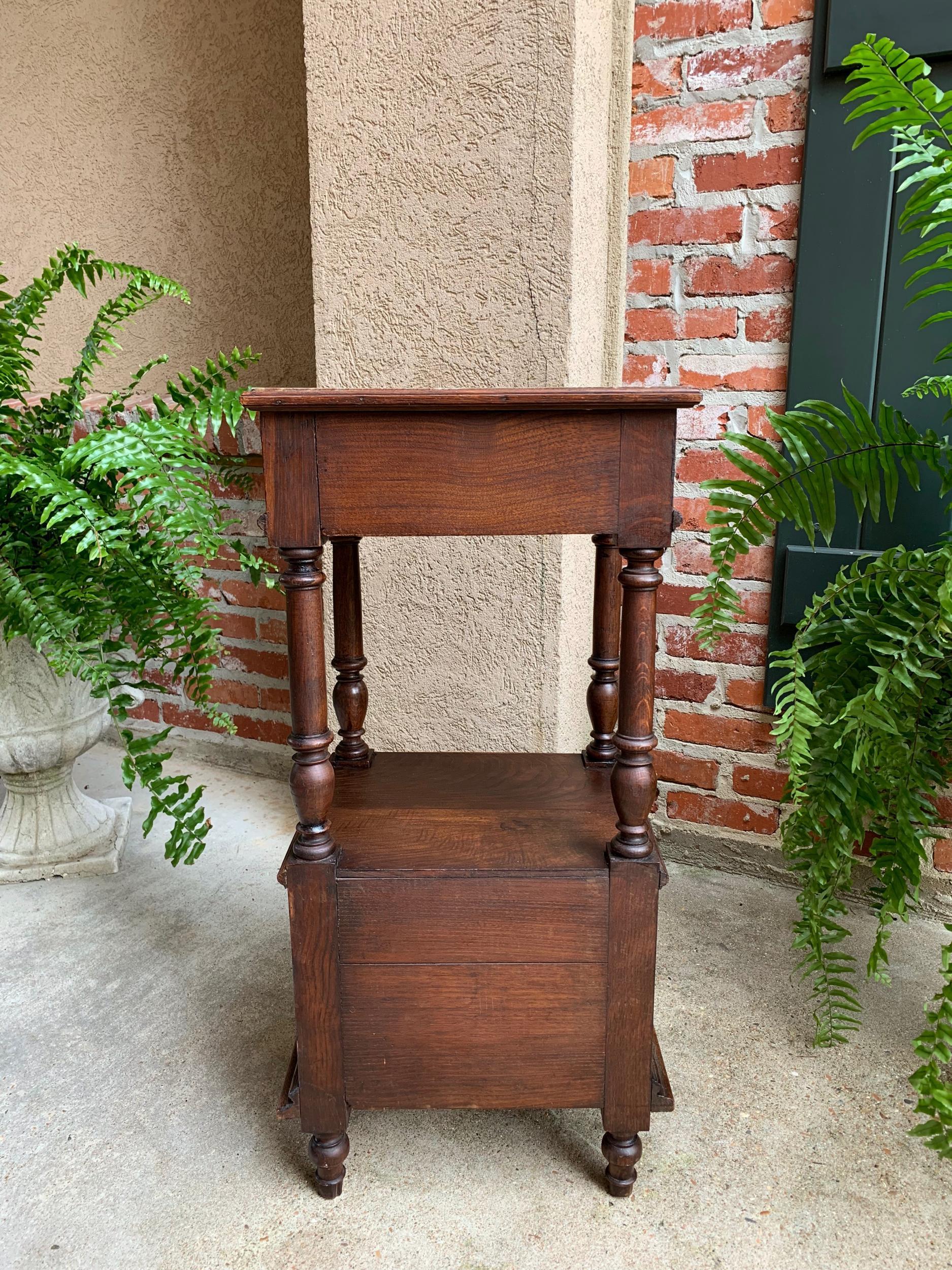 Antique French Nightstand End Table Brittany Breton Marble Carved Oak Cabinet 7