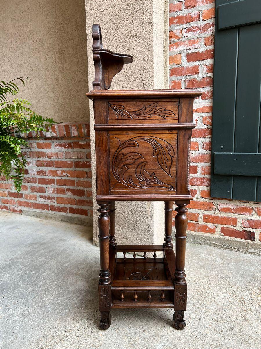 Antique French Nightstand End Table Brittany Breton Marble Carved Oak Cabinet 1