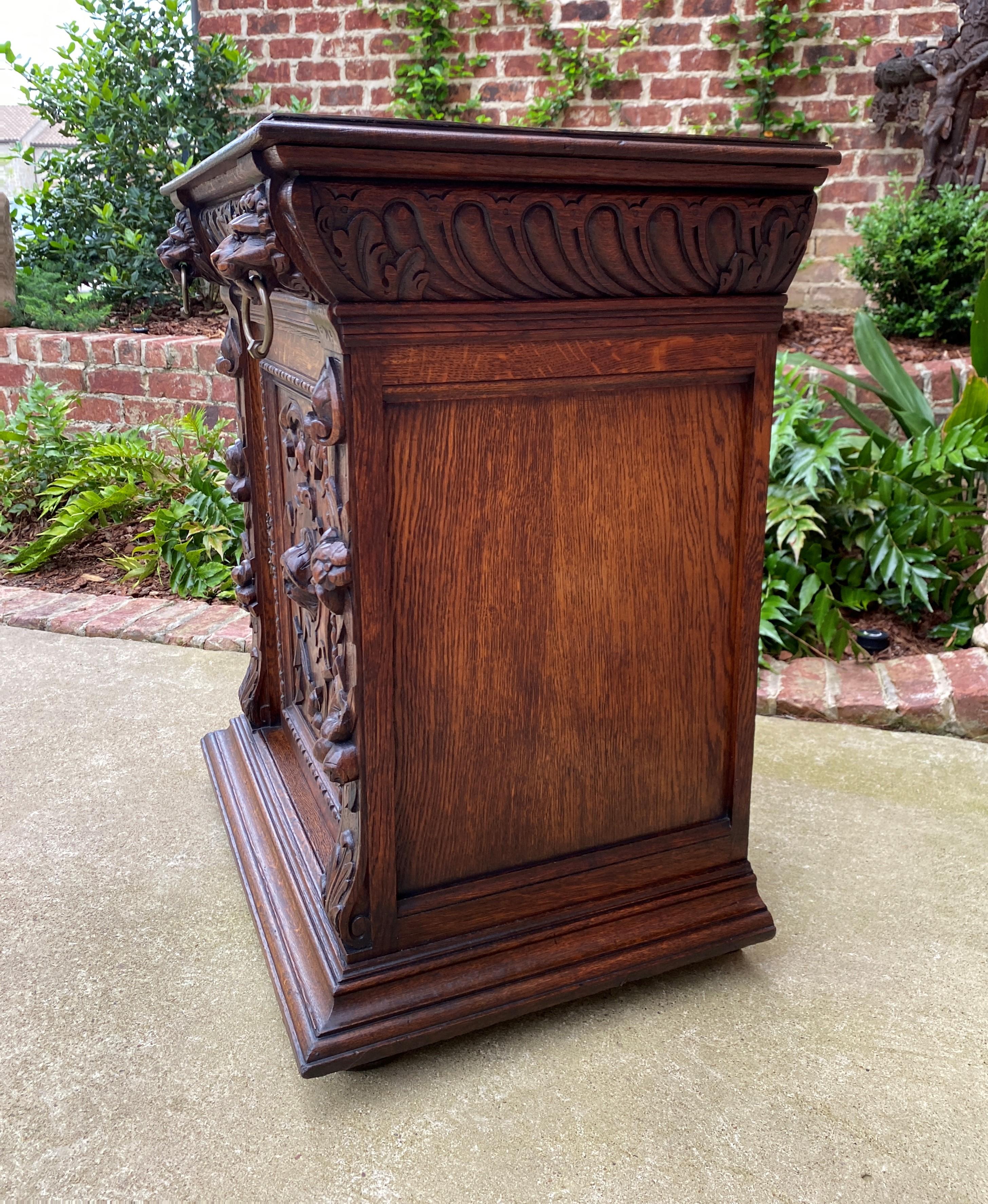 Antique French Nightstand End Table Cabinet Carved Oak Lions Renaissance 19th C In Good Condition In Tyler, TX