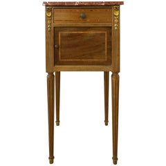 Antique French Nightstand Side Cabinet Bedside Table Walnut Marble Top, 1900