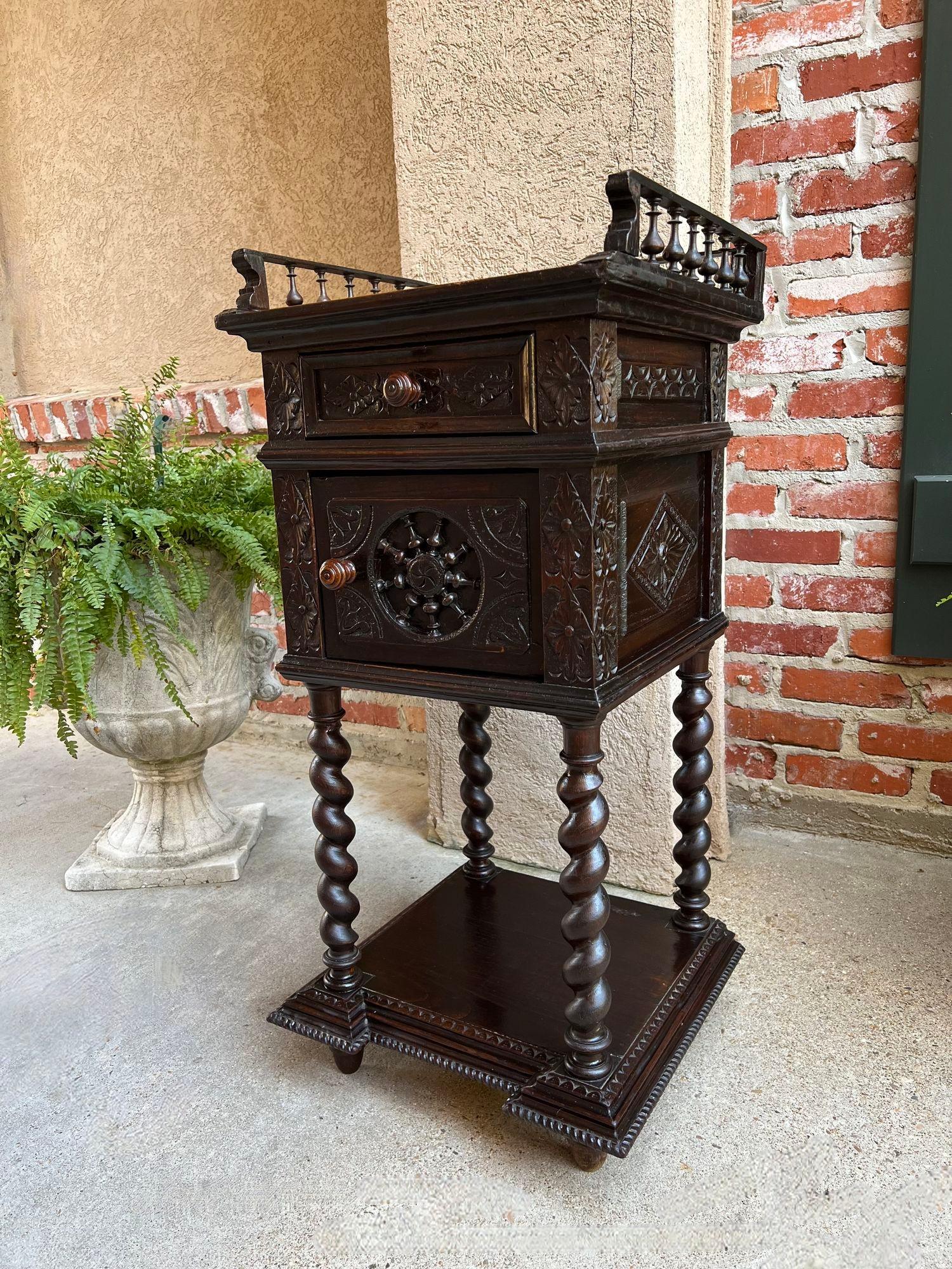 French Provincial Antique French Nightstand Table Cabinet Brittany Breton Marble Barley Twist For Sale