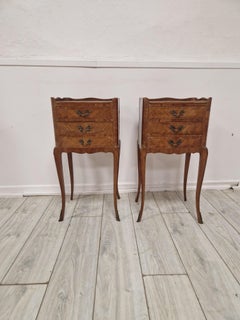 Antique French Nightstands, Louis XV Style, Wood with Marquetry, 1900