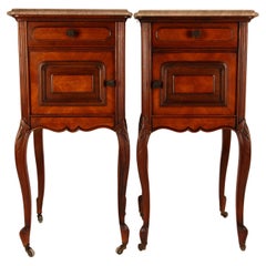 Antique French Nightstands Marble Top Bedside Table Walnut
