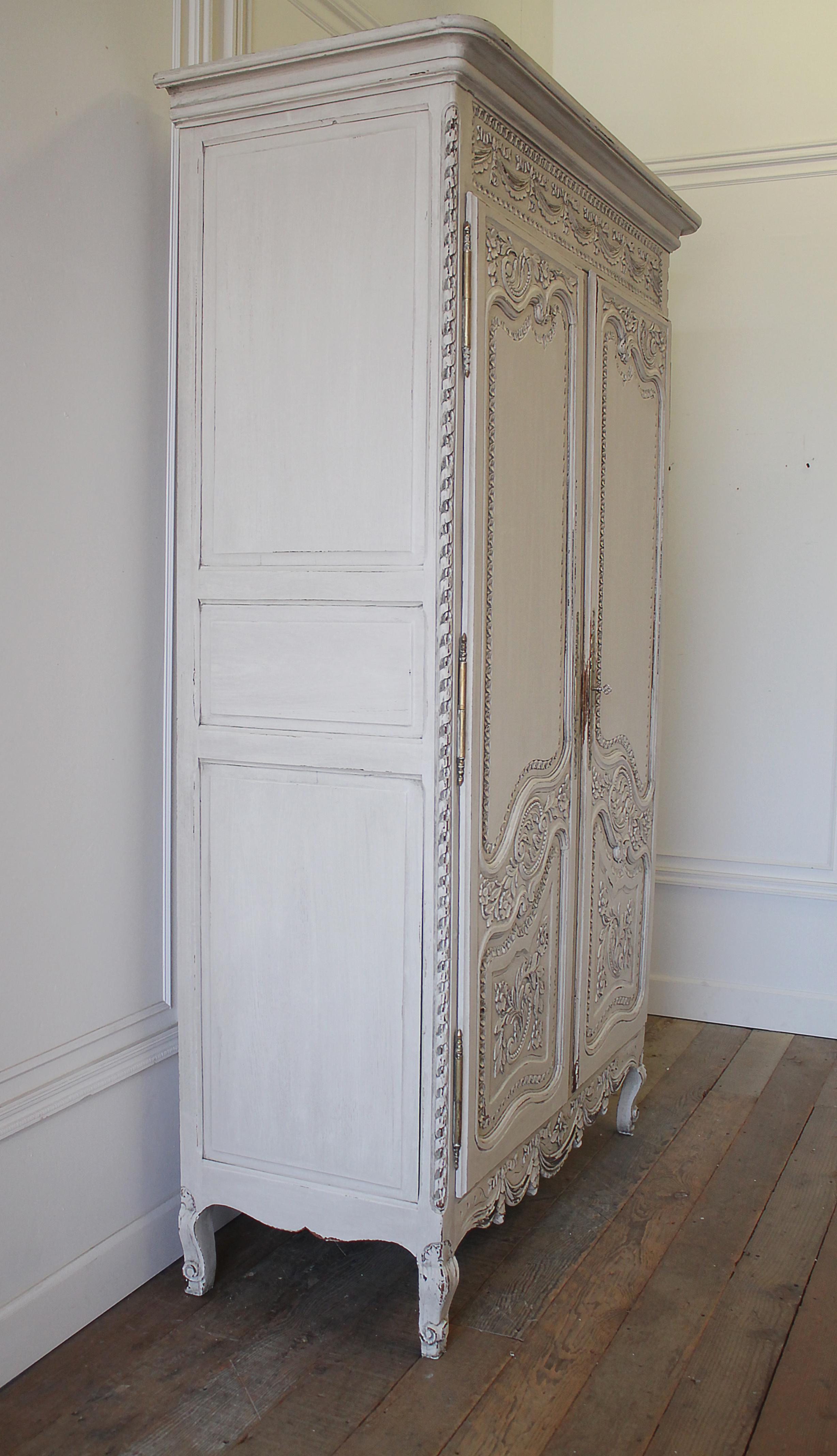Antique French Normandy Painted Wood Armoire Cabinet 4