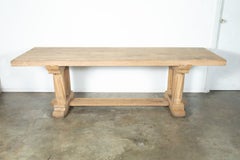 Antique French Normandy Washed Oak Baluster Trestle or Farm Table
