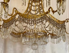 Antique French Northern European Empire Style Gold Bronze and Crystal Chandelier