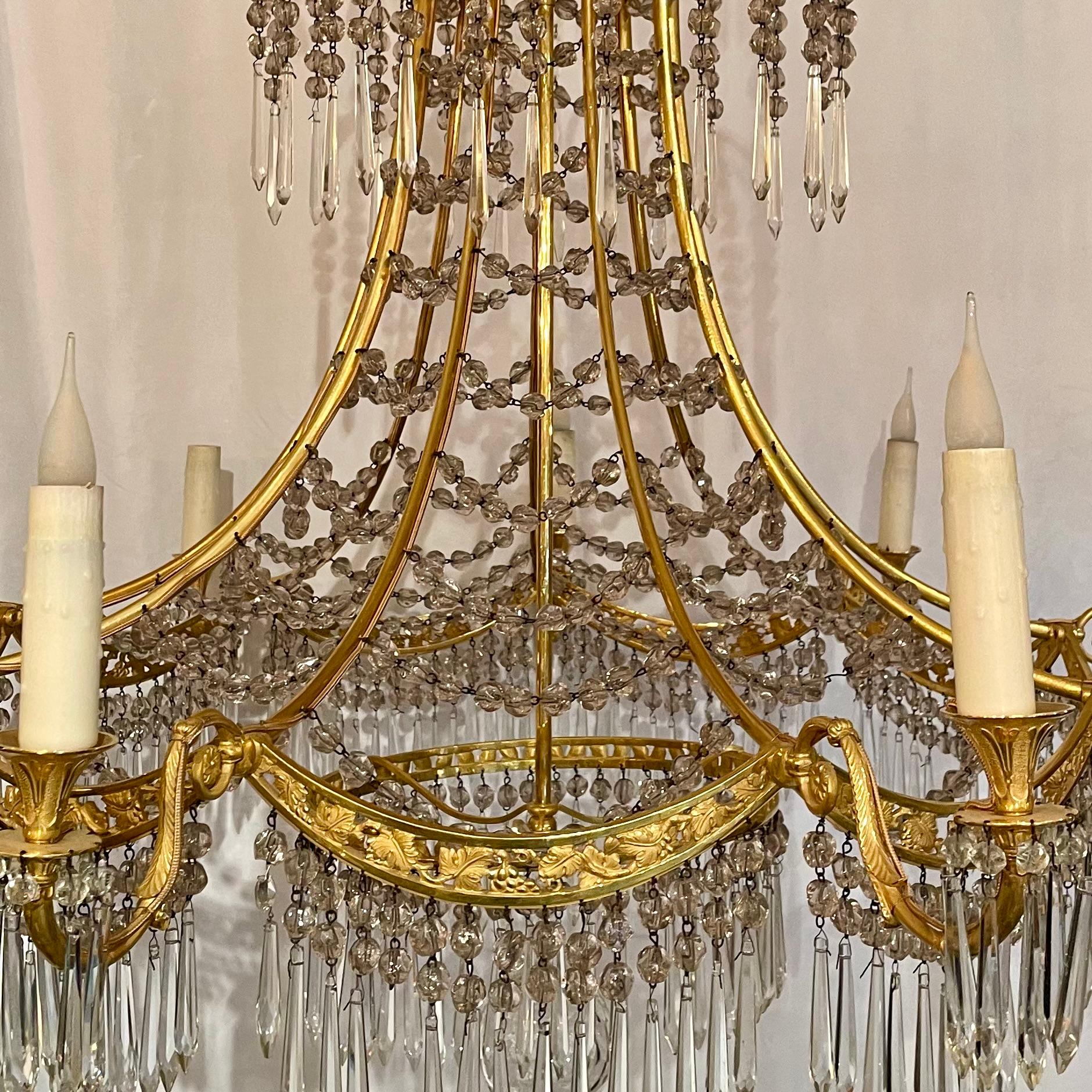 Antique French Northern European Empire Style Gold Bronze and Crystal Chandelier In Good Condition For Sale In New Orleans, LA
