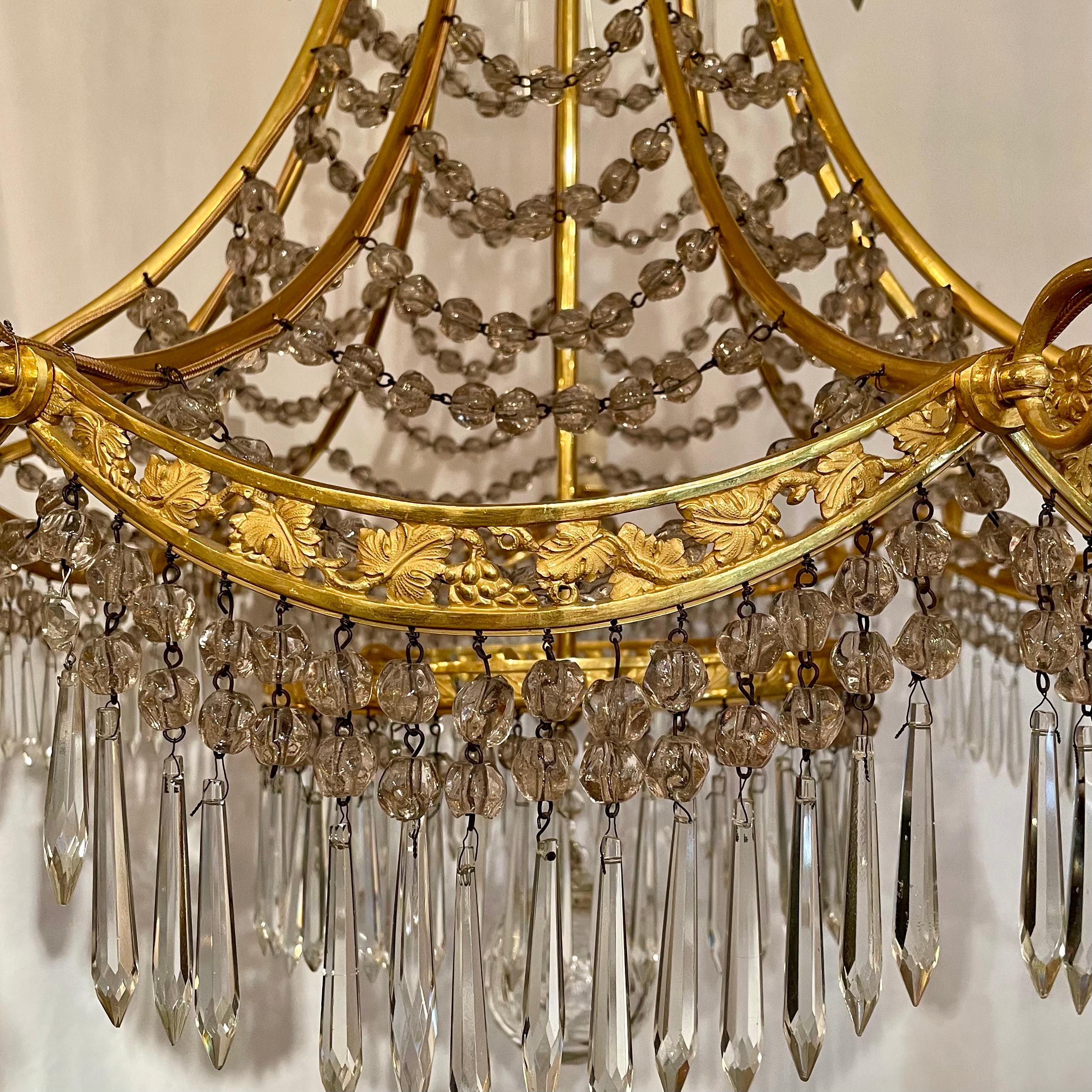 19th Century Antique French Northern European Empire Style Gold Bronze and Crystal Chandelier For Sale
