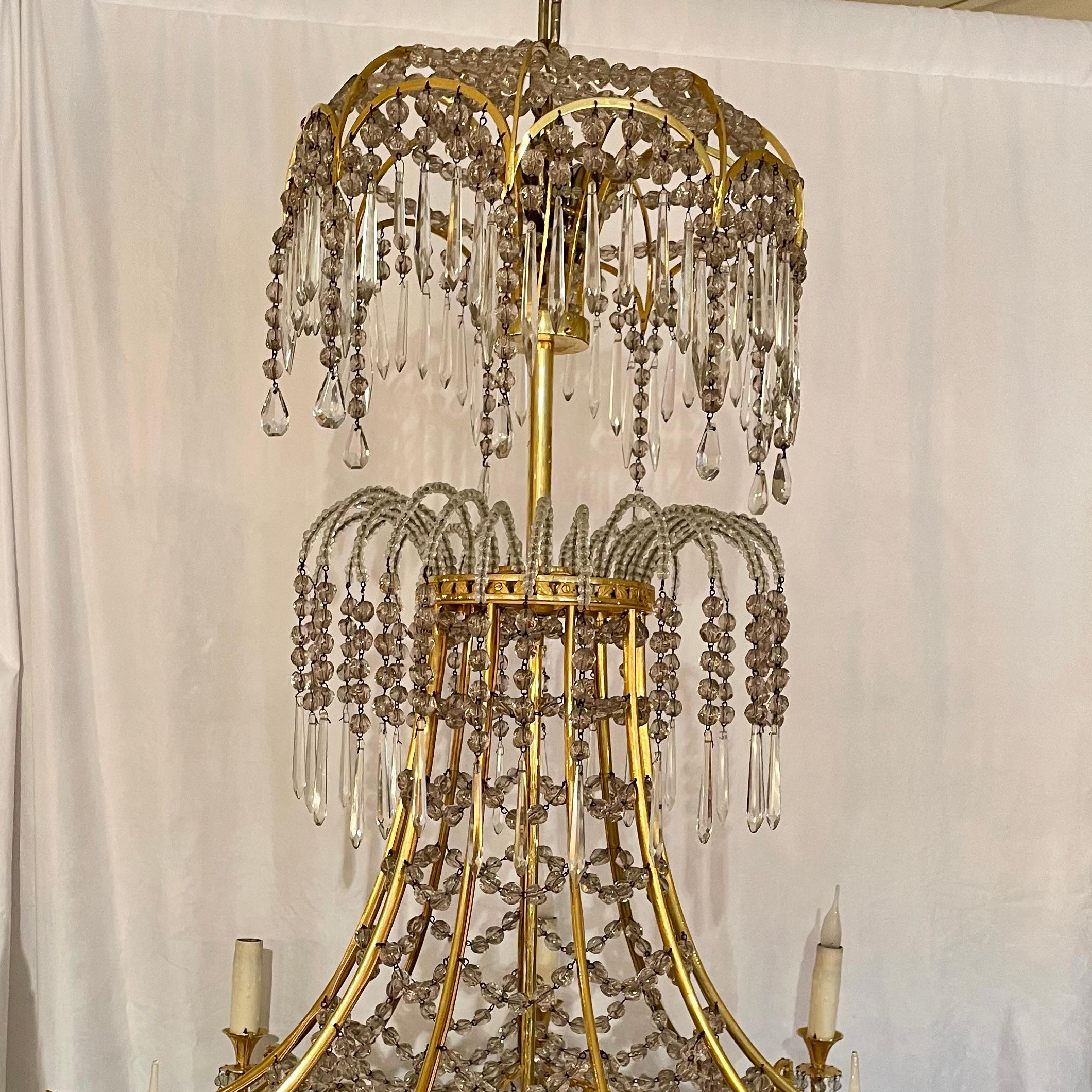 Antique French Northern European Empire Style Gold Bronze and Crystal Chandelier For Sale 2