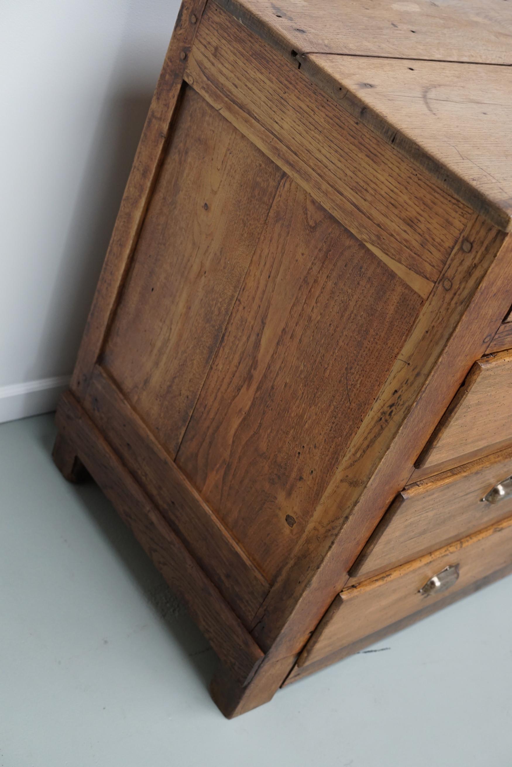Antique French Oak and Beech Rustic Bank of Apothecary Drawers, Circa 1910 For Sale 5