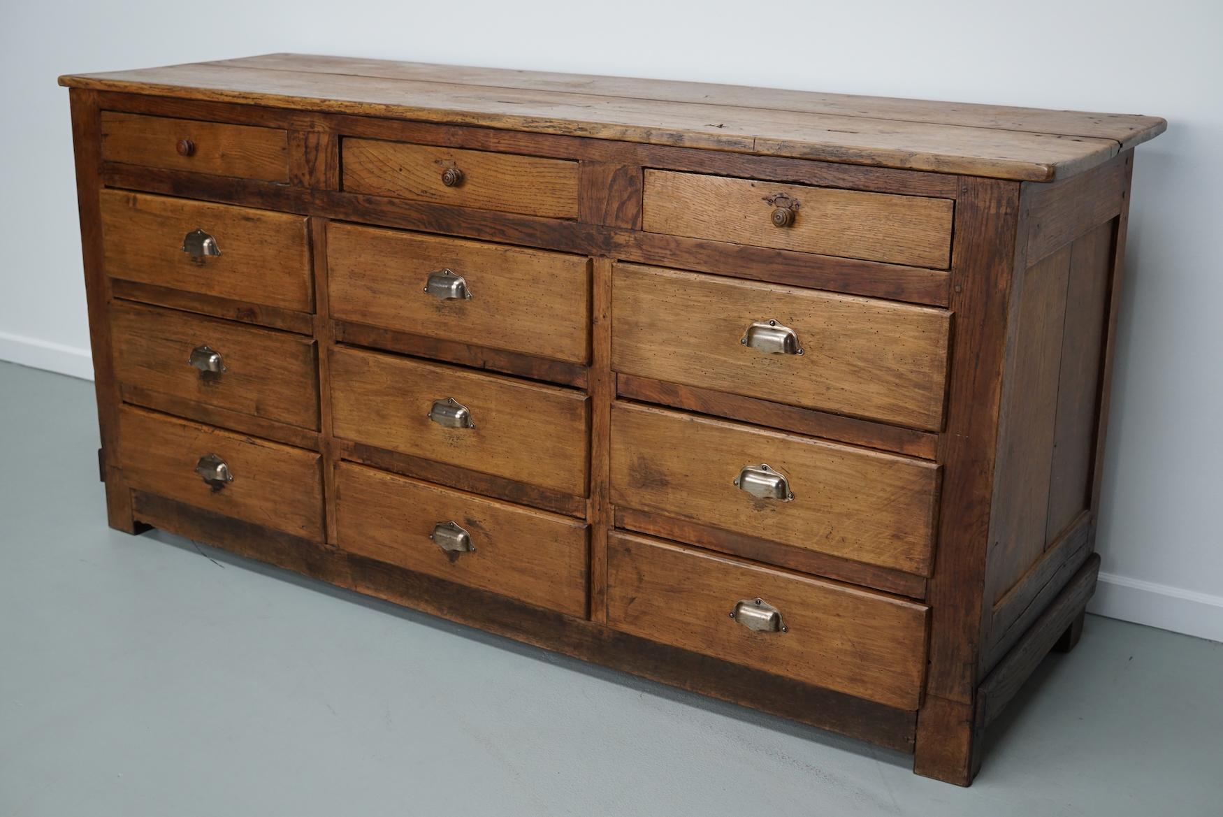 Antique French Oak and Beech Rustic Bank of Apothecary Drawers, Circa 1910 For Sale 9
