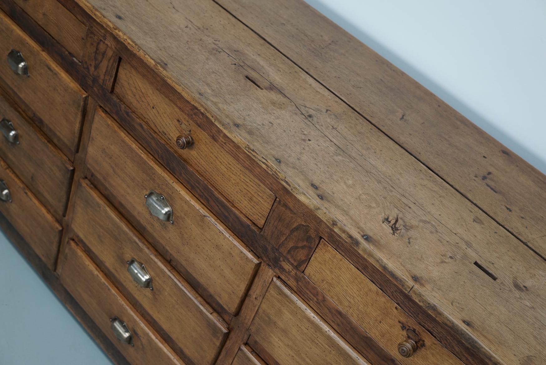 Antique French Oak and Beech Rustic Bank of Apothecary Drawers, Circa 1910 For Sale 1