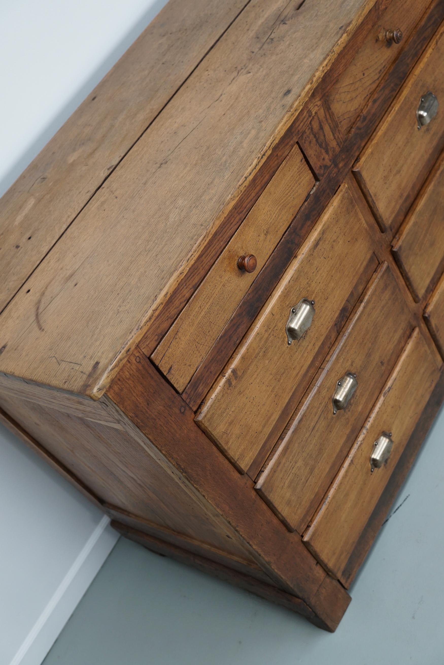 Antique French Oak and Beech Rustic Bank of Apothecary Drawers, Circa 1910 For Sale 2