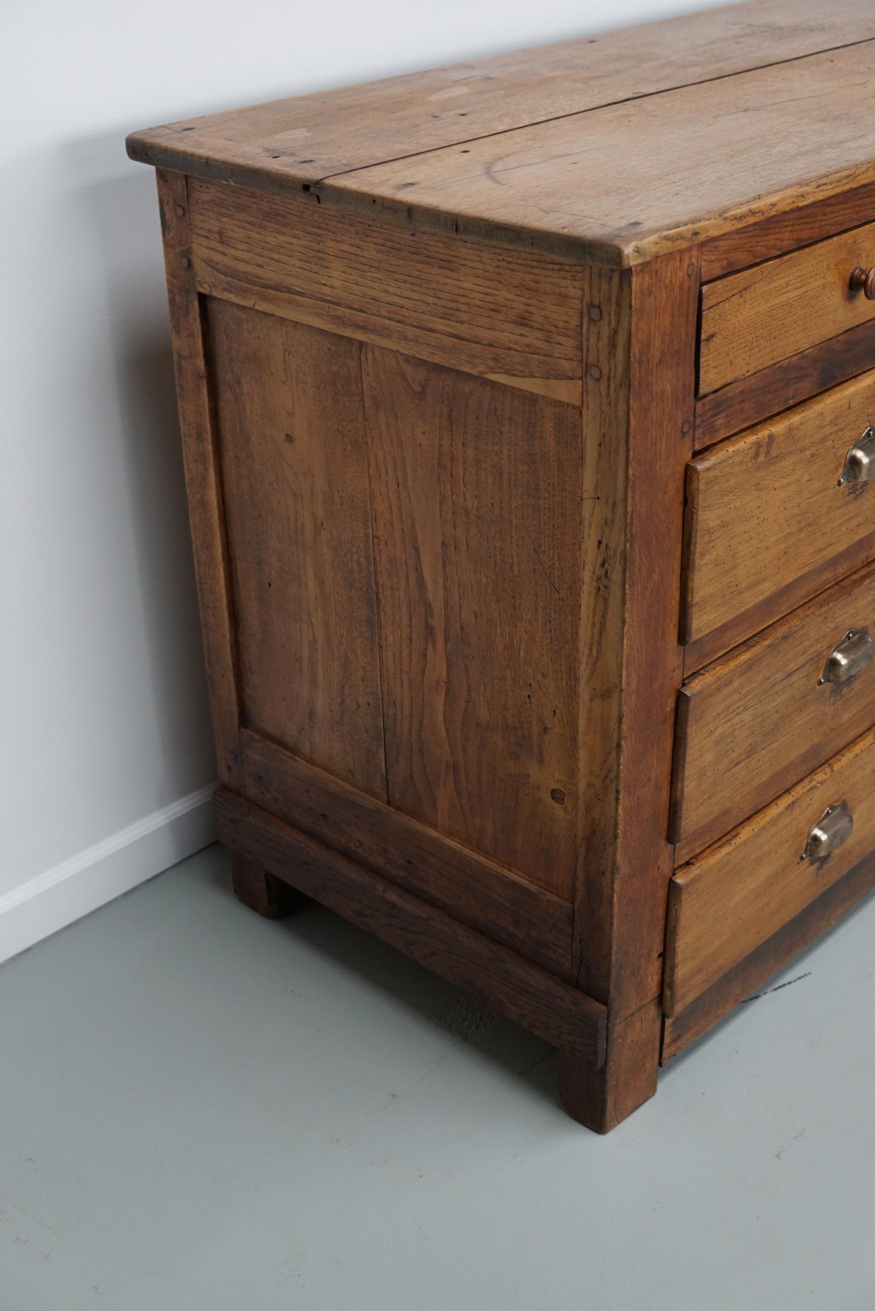 Antique French Oak and Beech Rustic Bank of Apothecary Drawers, Circa 1910 For Sale 4