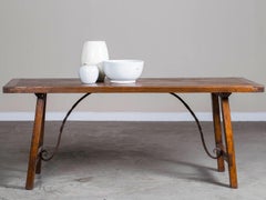 Antique French Oak and Iron Trestle Table from France, circa 1850