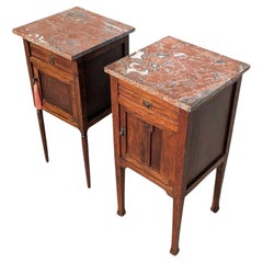 Antique French Oak and Marble Nightstands, Early 20th Century, Pair