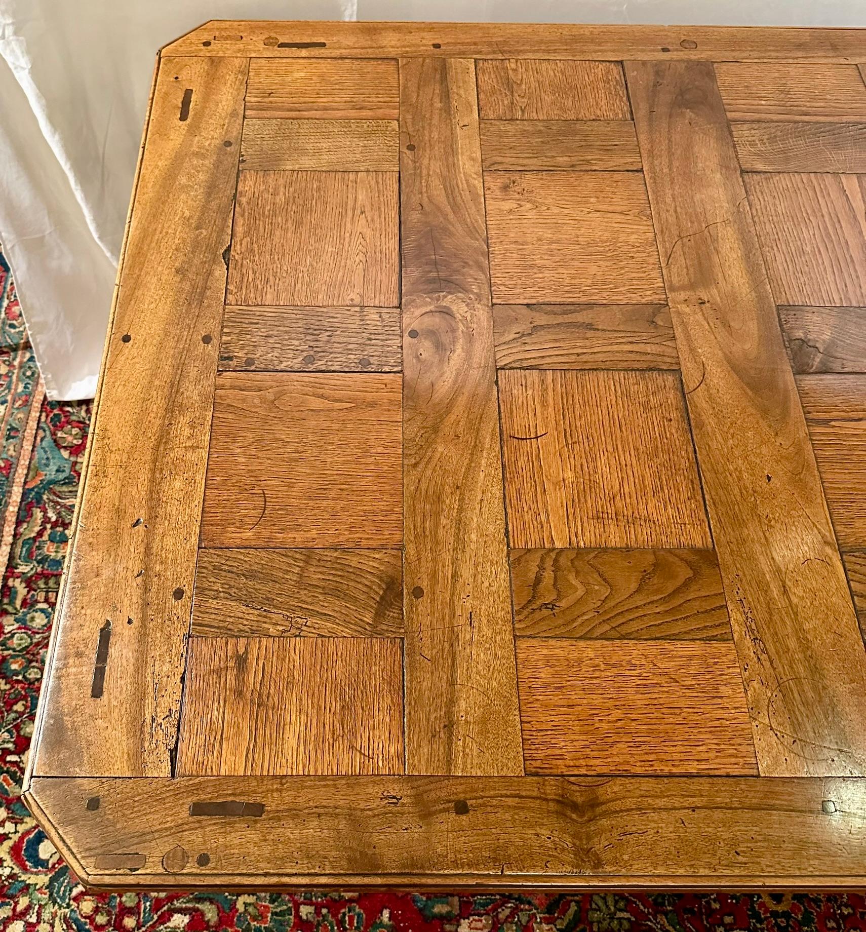 19th Century Antique French Oak and Walnut Parquetry Vineyard Table, Circa 1860. For Sale