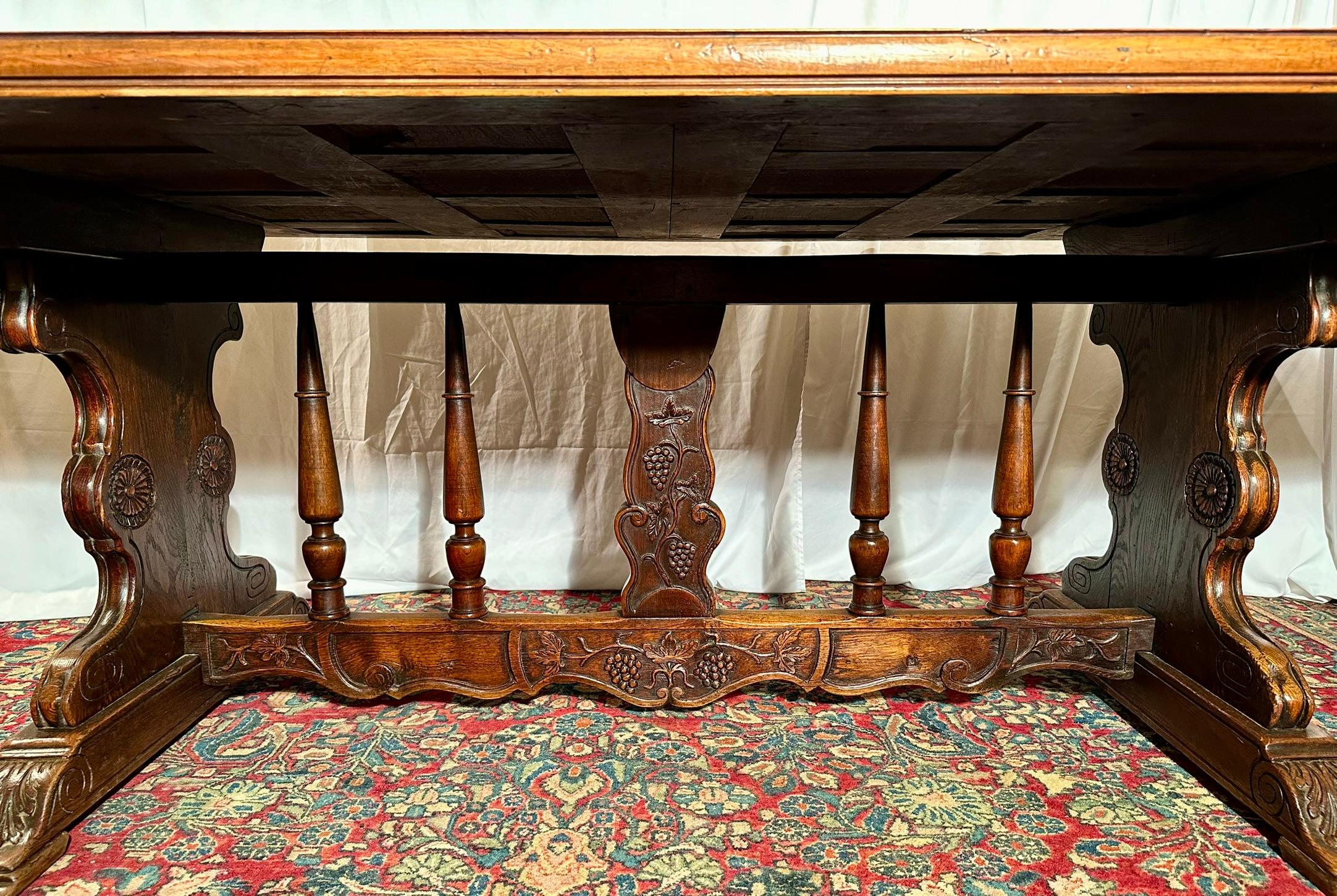 Antique French Oak and Walnut Parquetry Vineyard Table, Circa 1860. For Sale 1