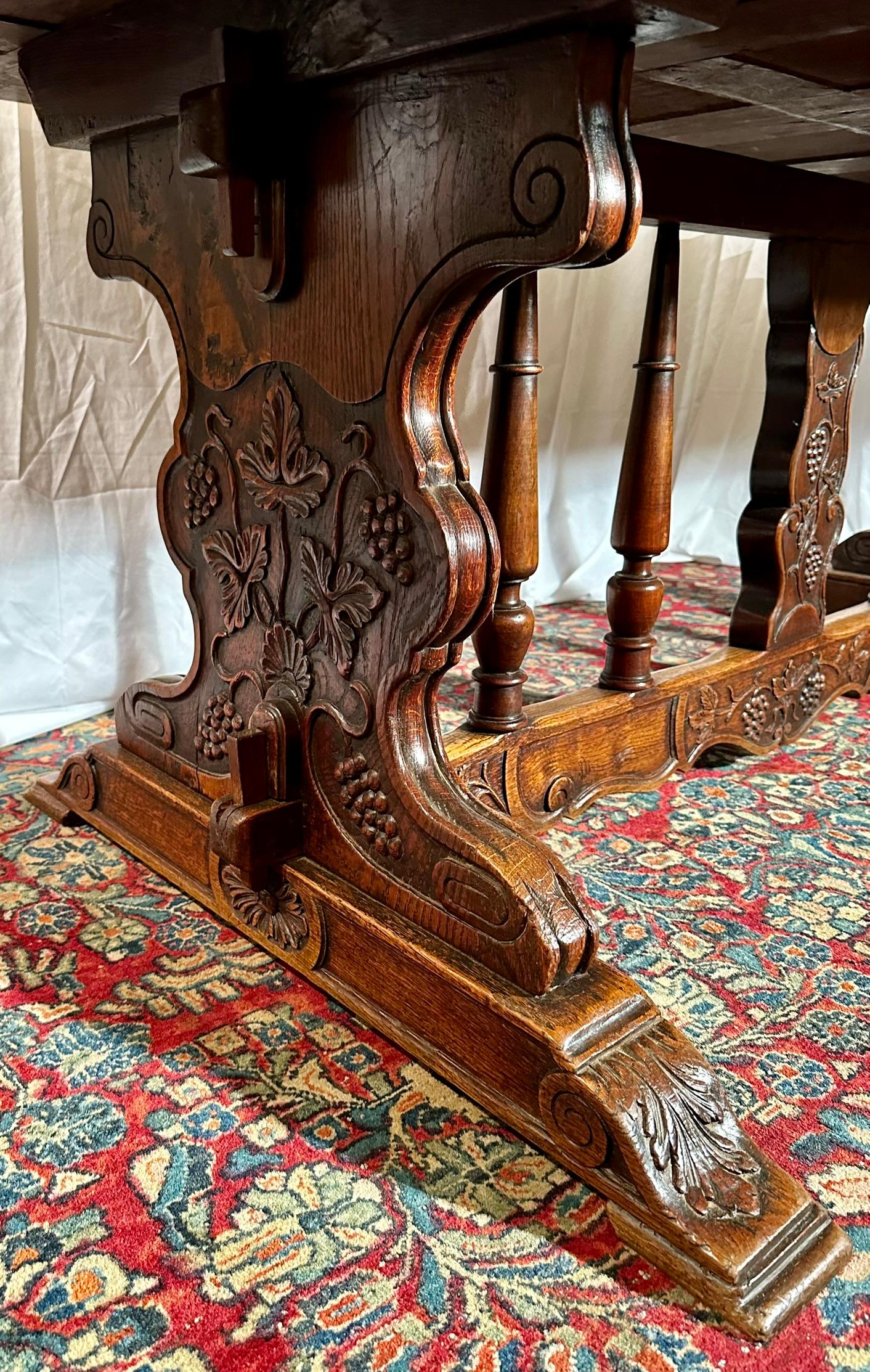 Antique French Oak and Walnut Parquetry Vineyard Table, Circa 1860. For Sale 2