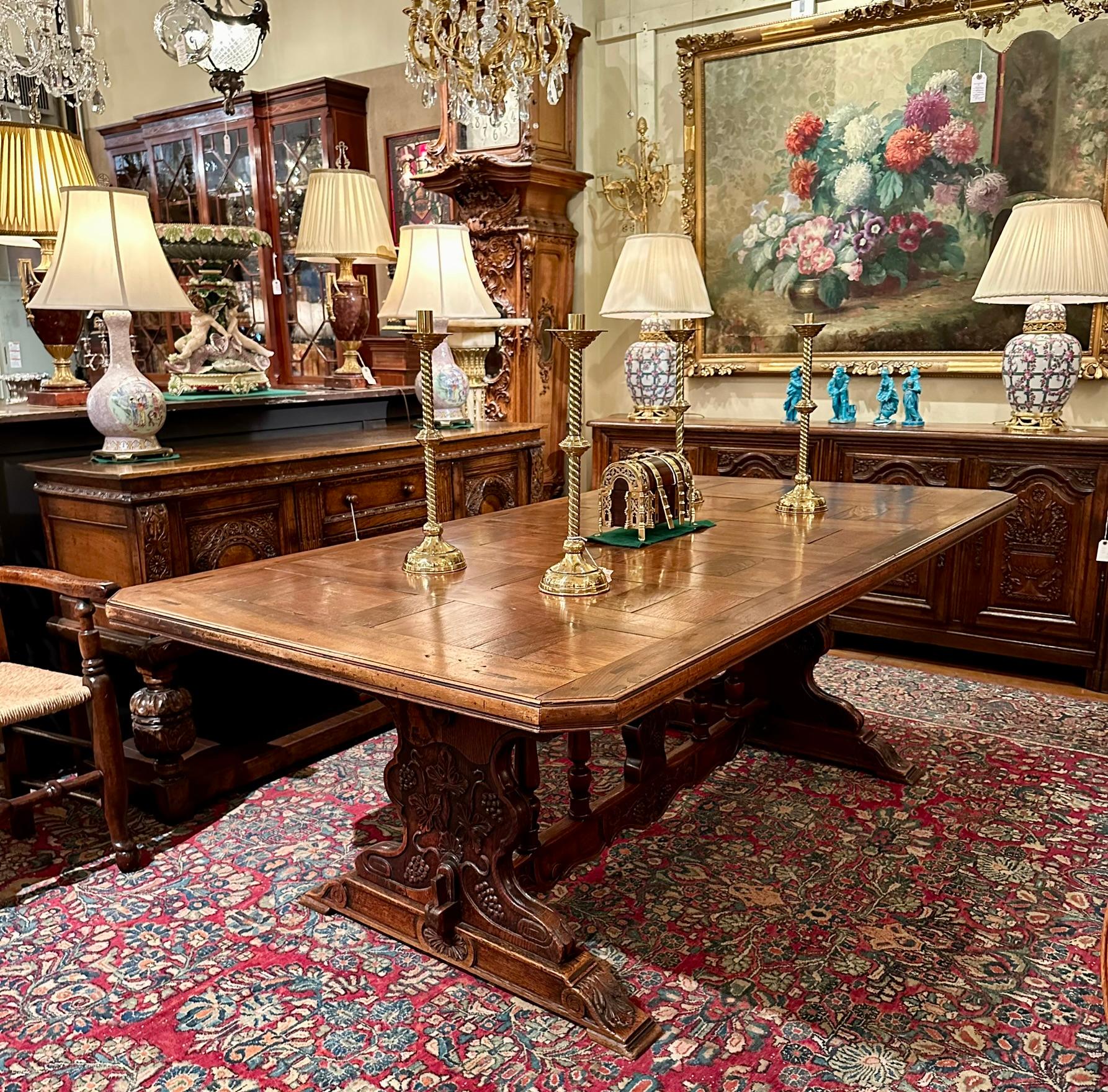 Antique French Oak and Walnut Parquetry Vineyard Table, Circa 1860. For Sale 4