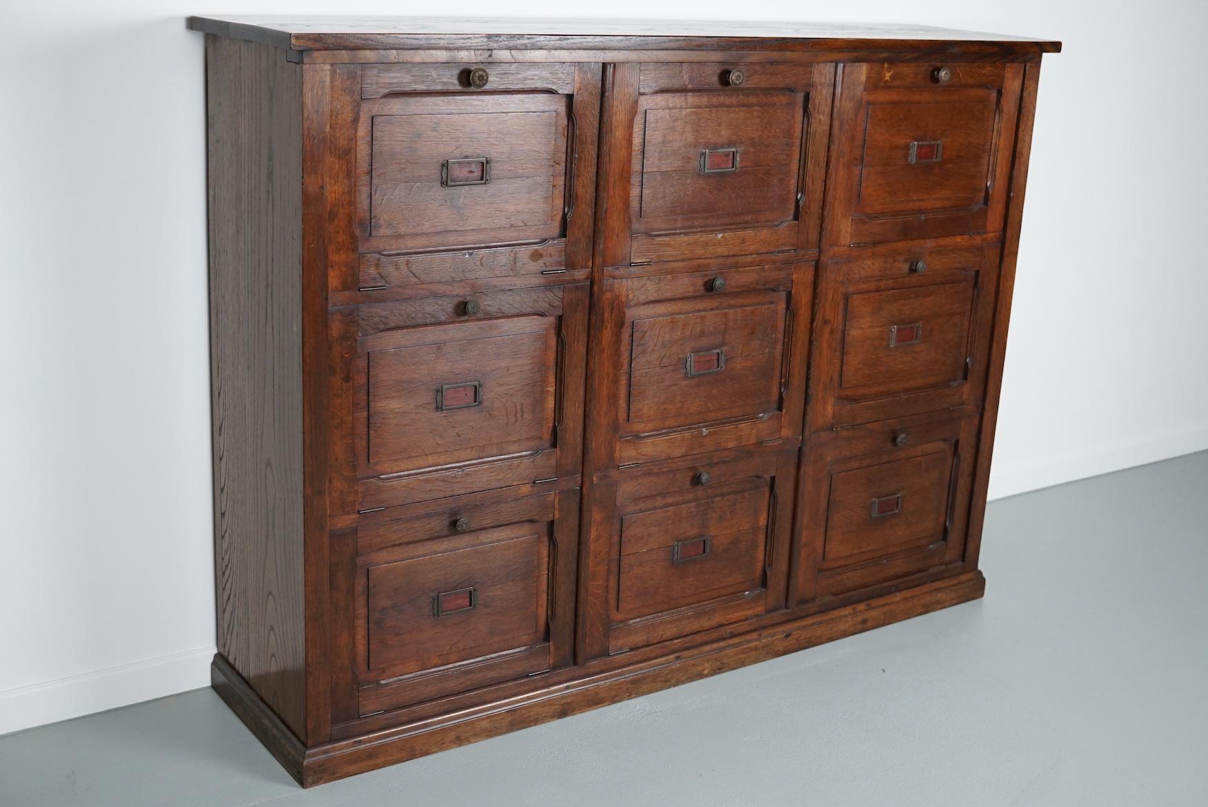European Antique French Oak Apothecary / Filing Cabinet Folding Doors, Late 19th Century
