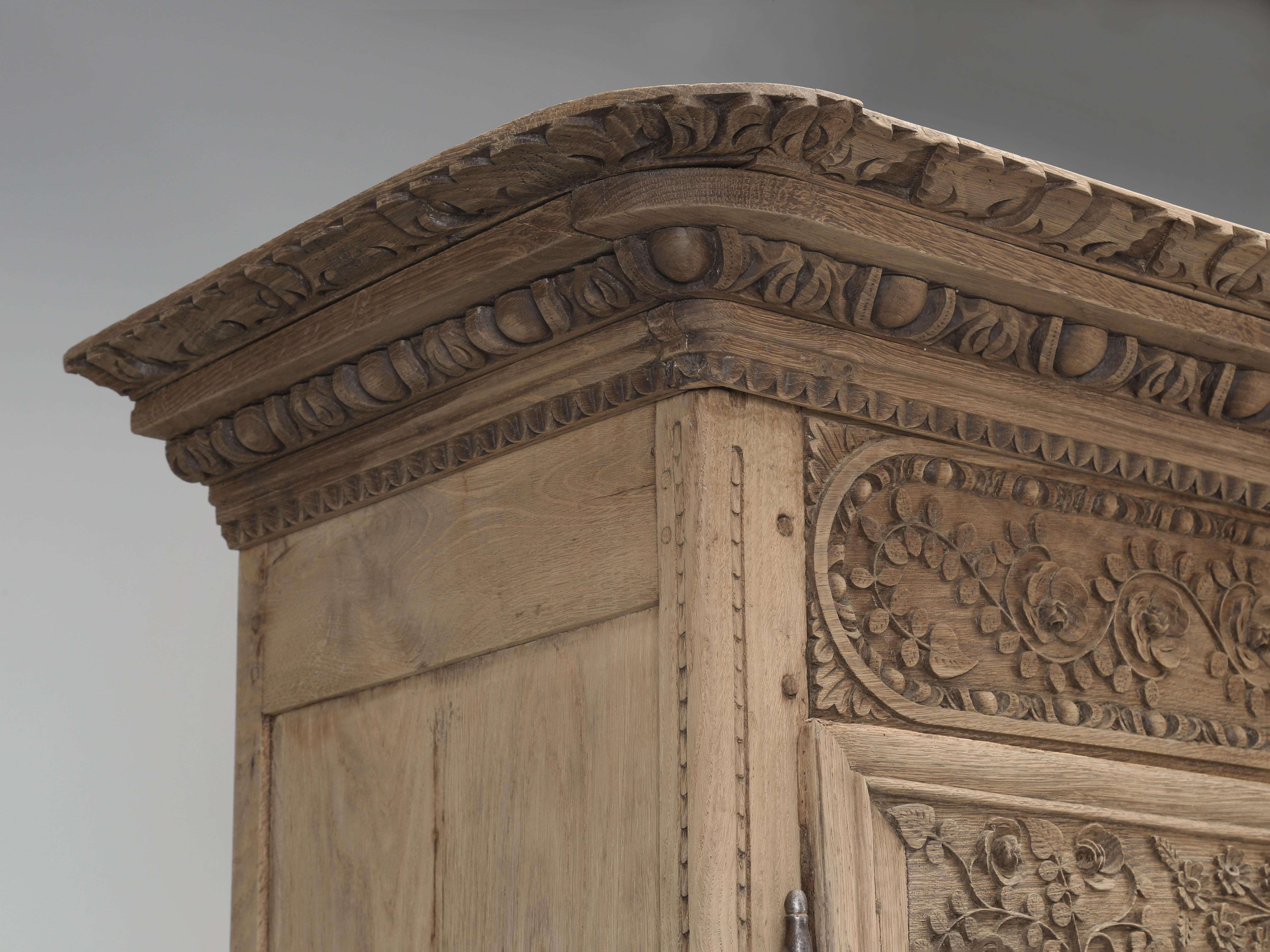 Hand-Carved Antique French Oak Armoire from Normandy Region of France Unrestored Original