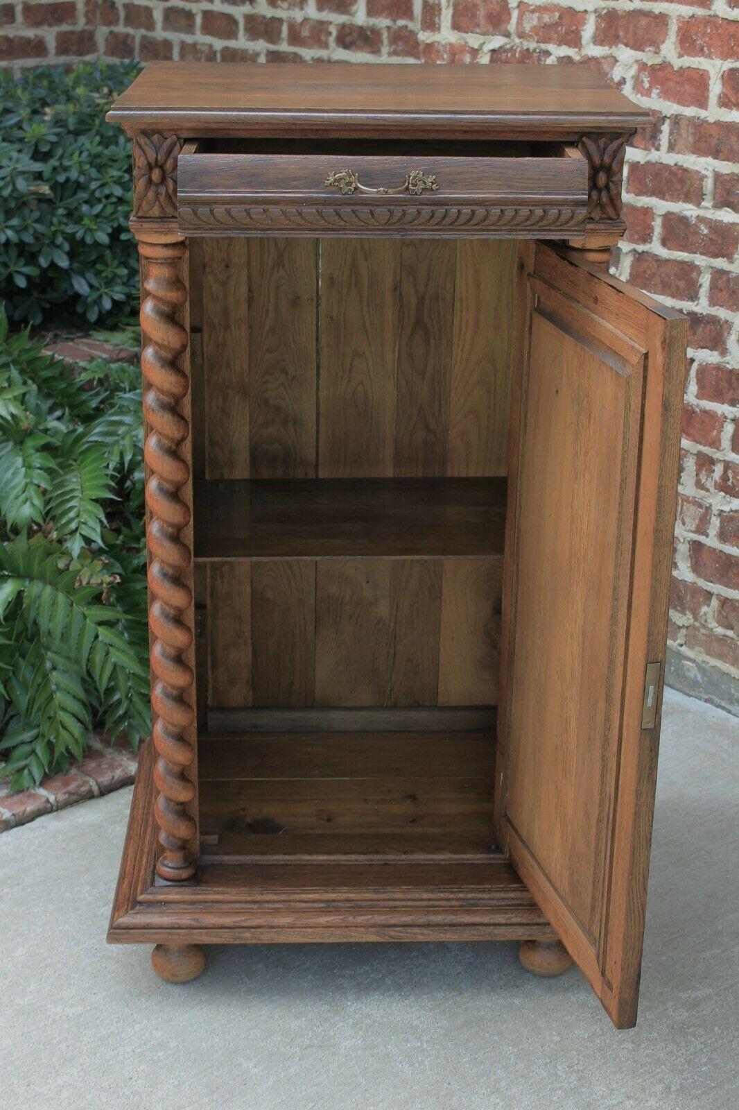 Carved Antique French Oak Barley Twist Black Forest Bar Wine Liquor Cabinet Cupboard
