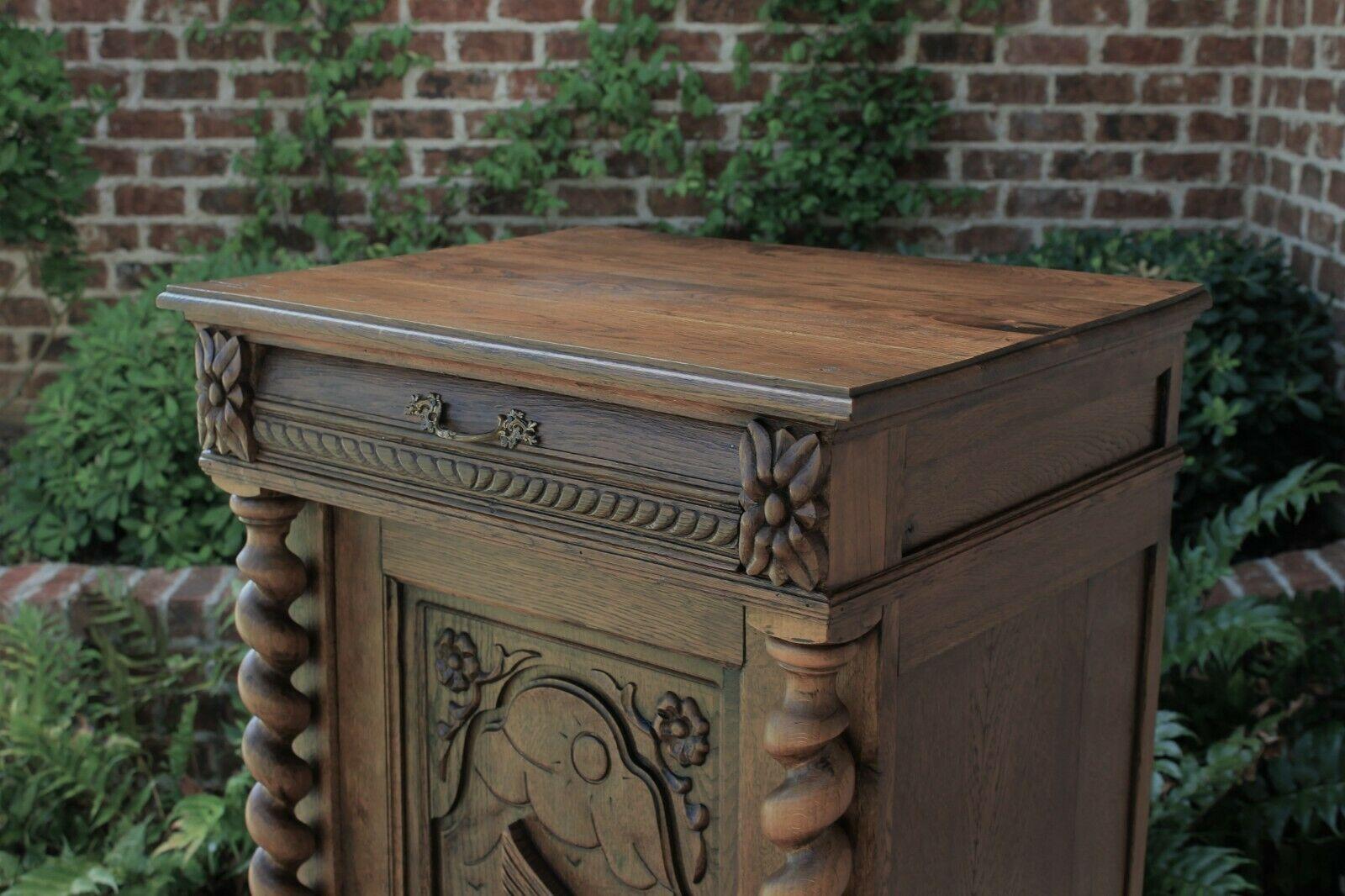 Antique French Oak Barley Twist Black Forest Bar Wine Liquor Cabinet Cupboard In Good Condition In Tyler, TX
