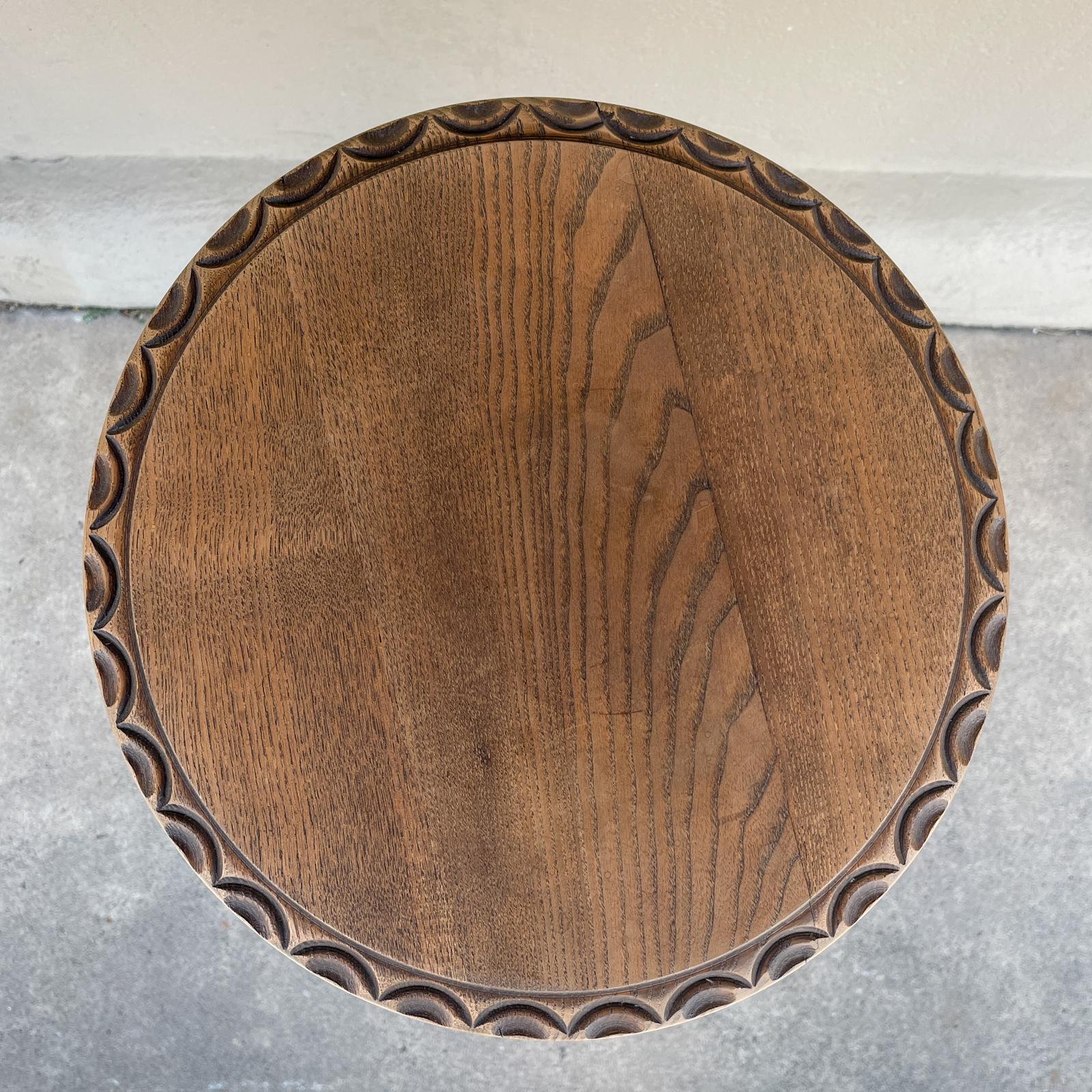 Antique French Oak Barley Twist Side Table with Decorative Carvings In Good Condition In Houston, TX